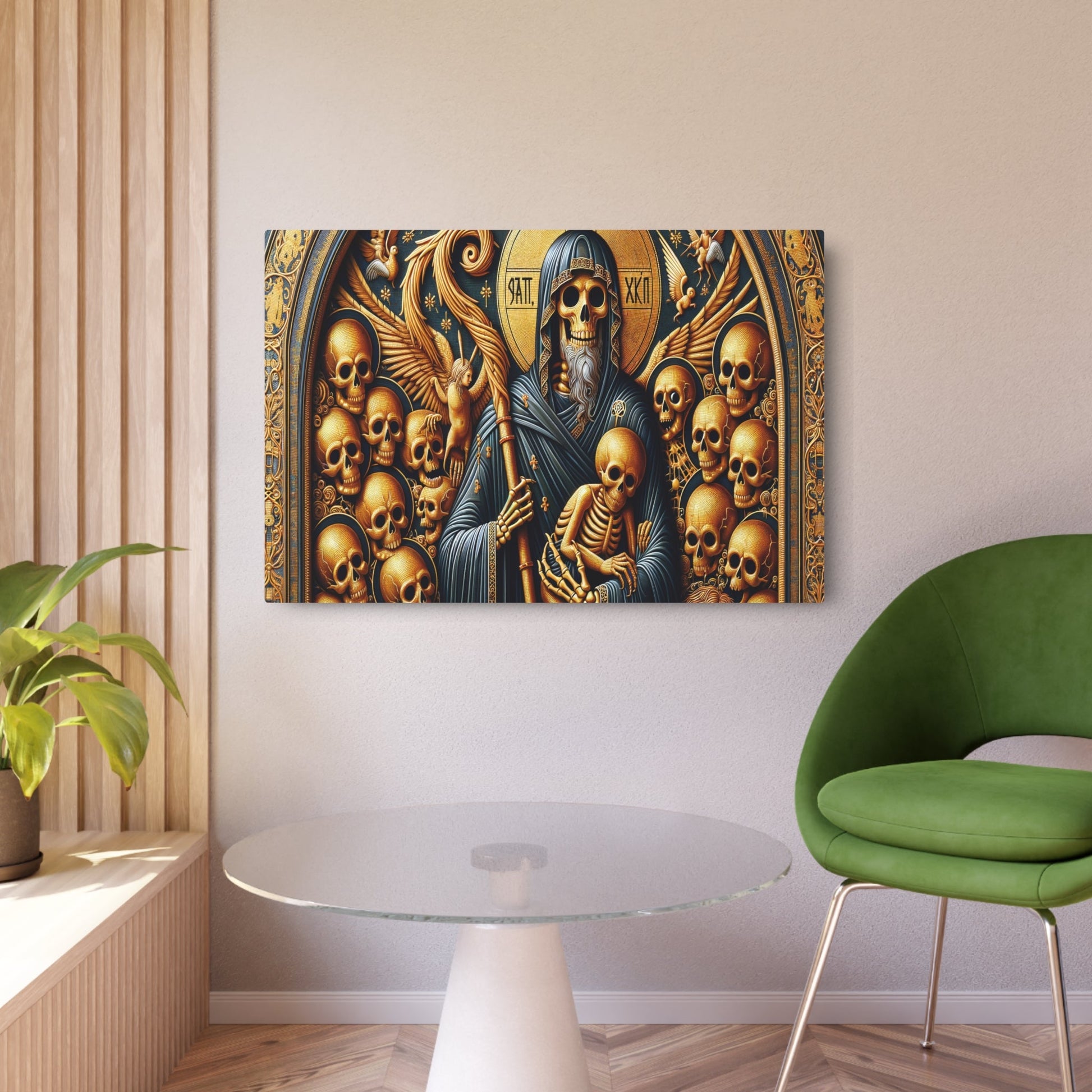 Metal Poster Art | "Spooky Byzantine Art Image - Meticulously Detailed Non - Western Art with Traditional Gold Backgrounds & Iconic Imagery" - Metal Poster Art 36″ x 24″ (Horizontal) 0.12''