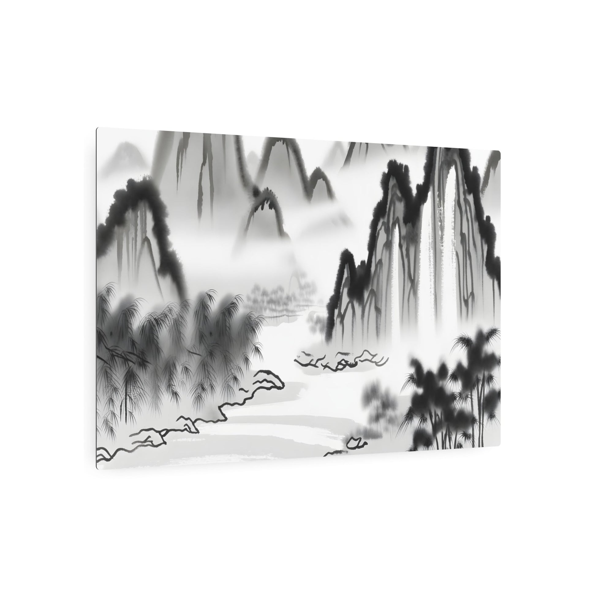 Metal Poster Art | "Traditional Chinese Landscape Artwork Featuring Mountains, Rivers, and Waterfalls - Asian Art Styles Collection" - Metal Poster Art 36″ x 24″ (Horizontal) 0.12''