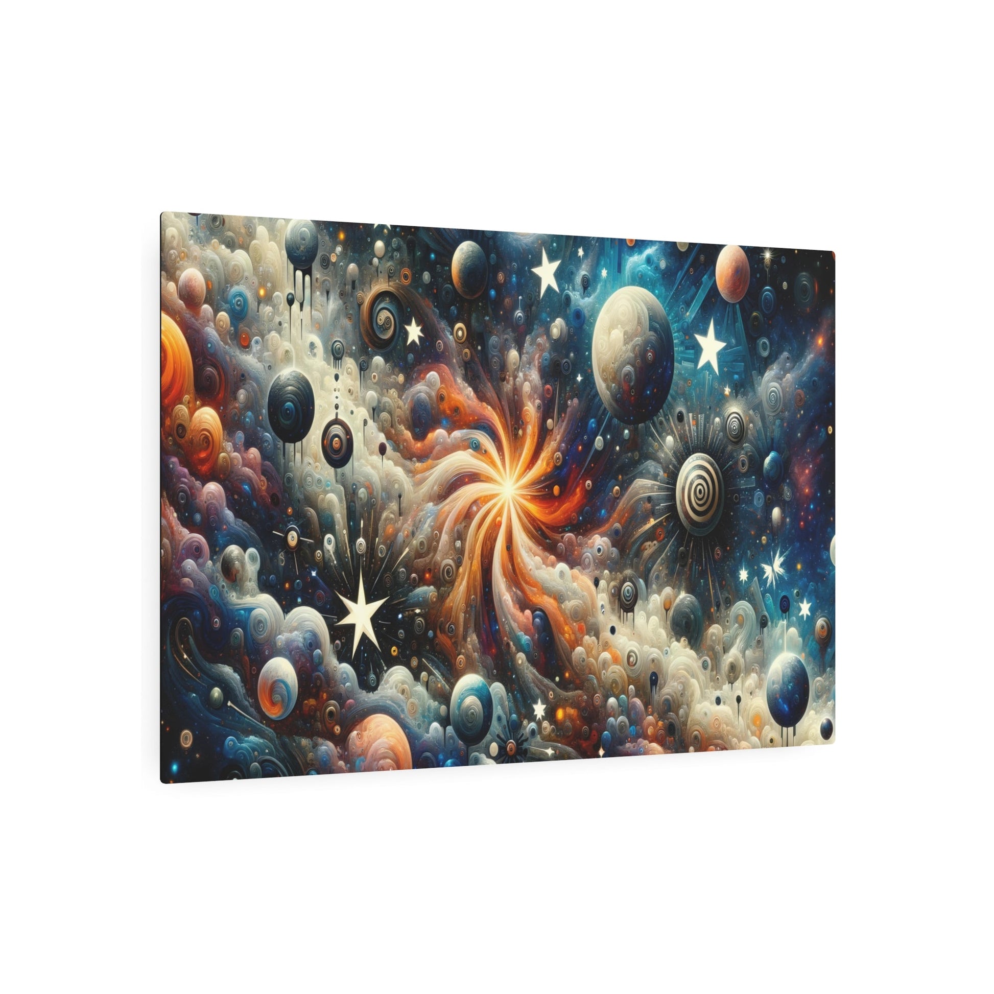 Metal Poster Art | "Modern Surrealistic Celestial Body Artwork - Dreamlike Juxtaposition of Stars, Galaxies, Planets & Comets in Contemporary Surre - Metal Poster Art 36″ x 24″ (Horizontal) 0.12''