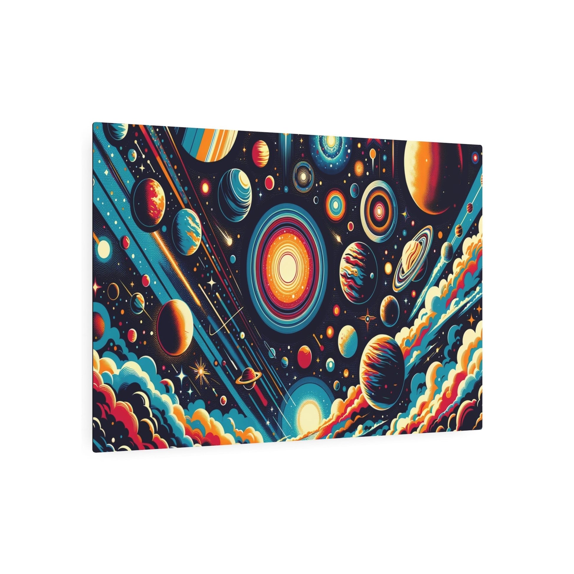 Metal Poster Art | "Pop Art Style Celestial Bodies & Outer Space Image - Vibrant Modern Contemporary Wall Art" - Metal Poster Art 36″ x 24″ (Horizontal) 0.12''