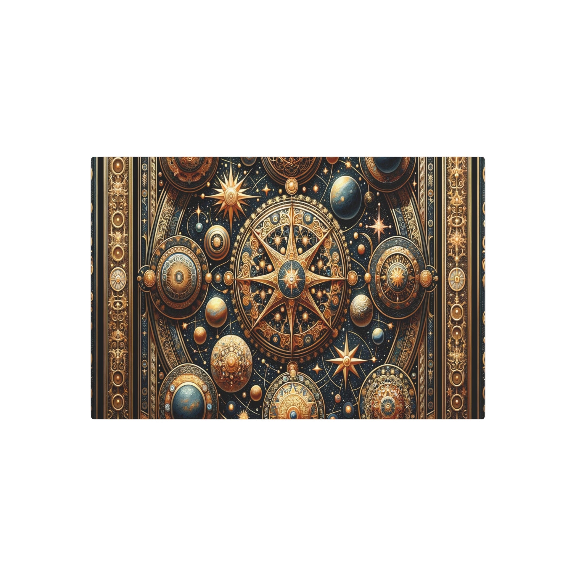 Metal Poster Art | "Byzantine Art Inspired Celestial Body Masterpiece with Intricate Patterns and Gold Accents - Non - Western & Global Styles Collection" - Metal Poster Art 36″ x 24″ (Horizontal) 0.12''