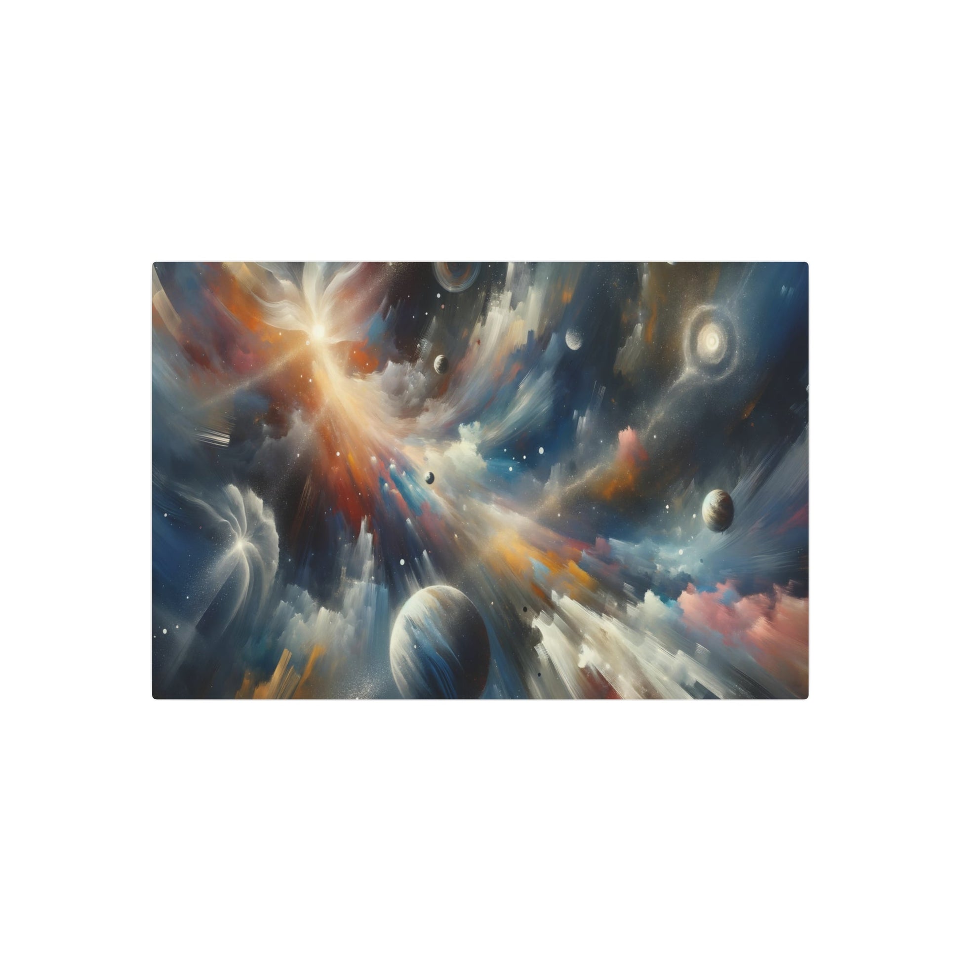 Metal Poster Art | "Abstract Expressionism Artwork: Celestial Bodies Inspired Modern & Contemporary Canvas - Stars, Galaxies, Planets and Comets Theme" - Metal Poster Art 36″ x 24″ (Horizontal) 0.12''