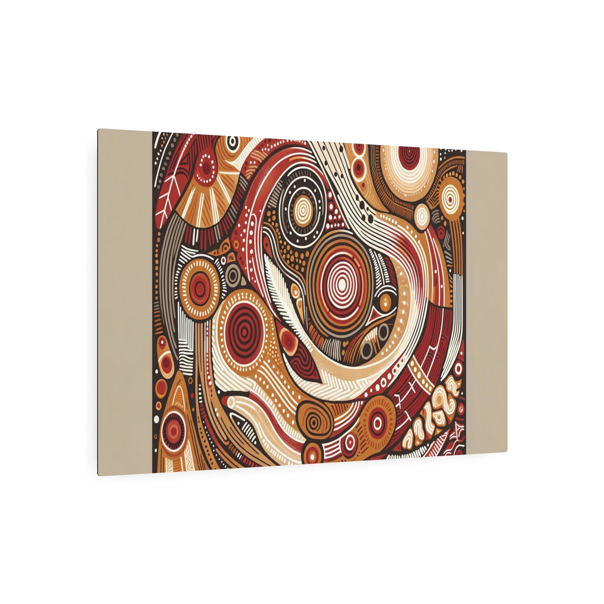 Metal Poster Art | "Aboriginal Art Inspired Drawing in Earthy Tones: Authentic Australian Non - Western Global Art Style" - Metal Poster Art 36″ x 24″ (Horizontal) 0.12''