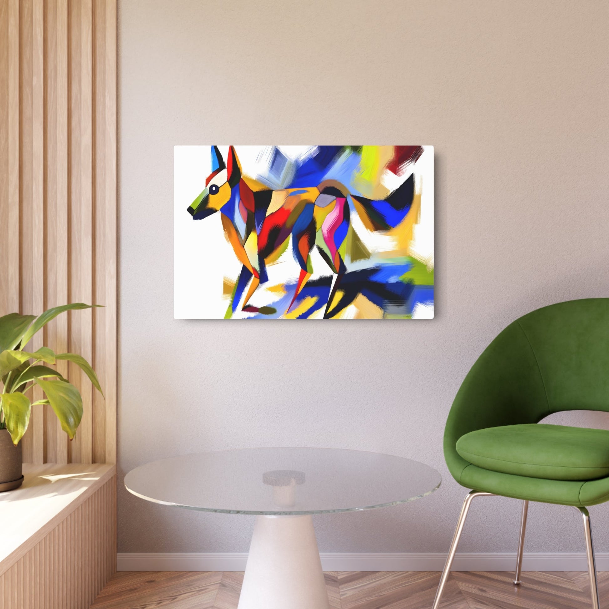 Metal Poster Art | "Abstract Expressionism Dog Art in Vibrant Colors - Modern & Contemporary Style with Energetic Brushstrokes" - Metal Poster Art 36″ x 24″ (Horizontal) 0.12''