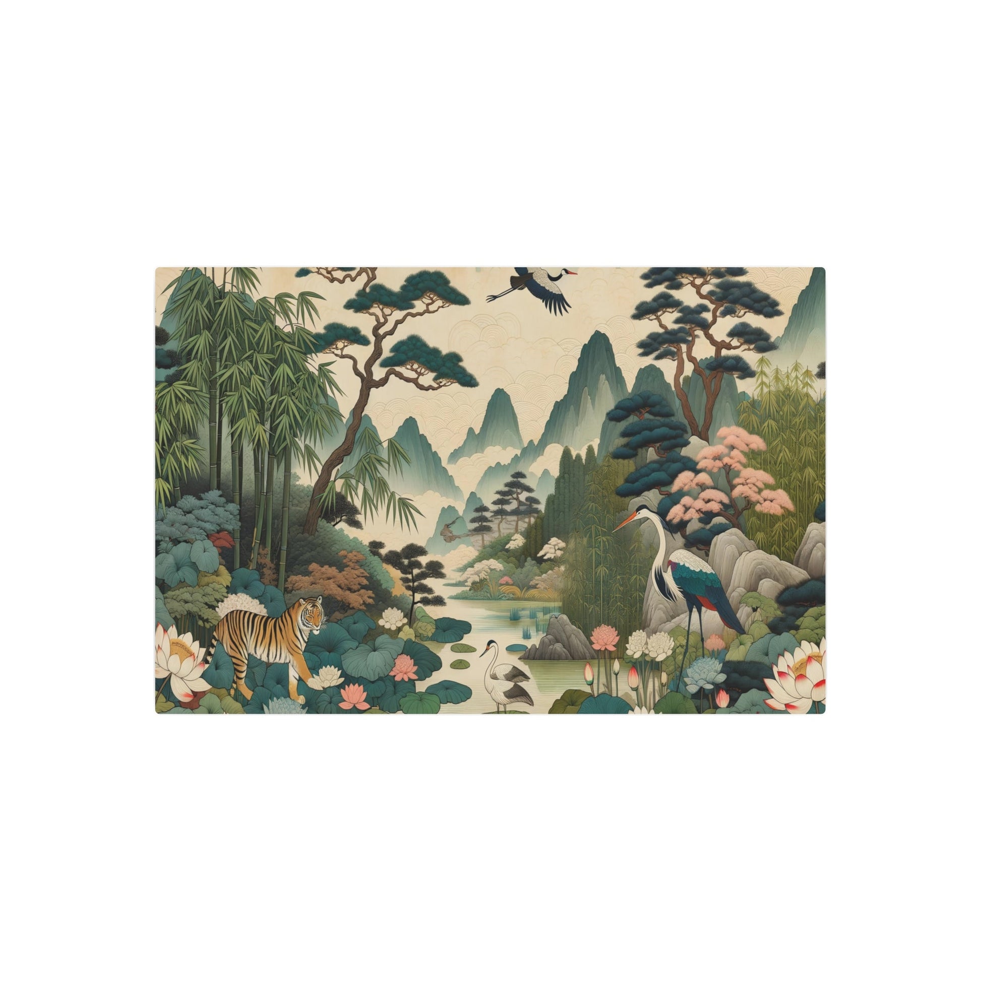 Metal Poster Art | "Joseon Dynasty - Inspired Traditional Korean Painting - Rich Nature Elements and Authentic Asian Art Styles in the Style of Classic Joseon Dynasty Artworks" - Metal Poster Art 36″ x 24″ (Horizontal) 0.12''