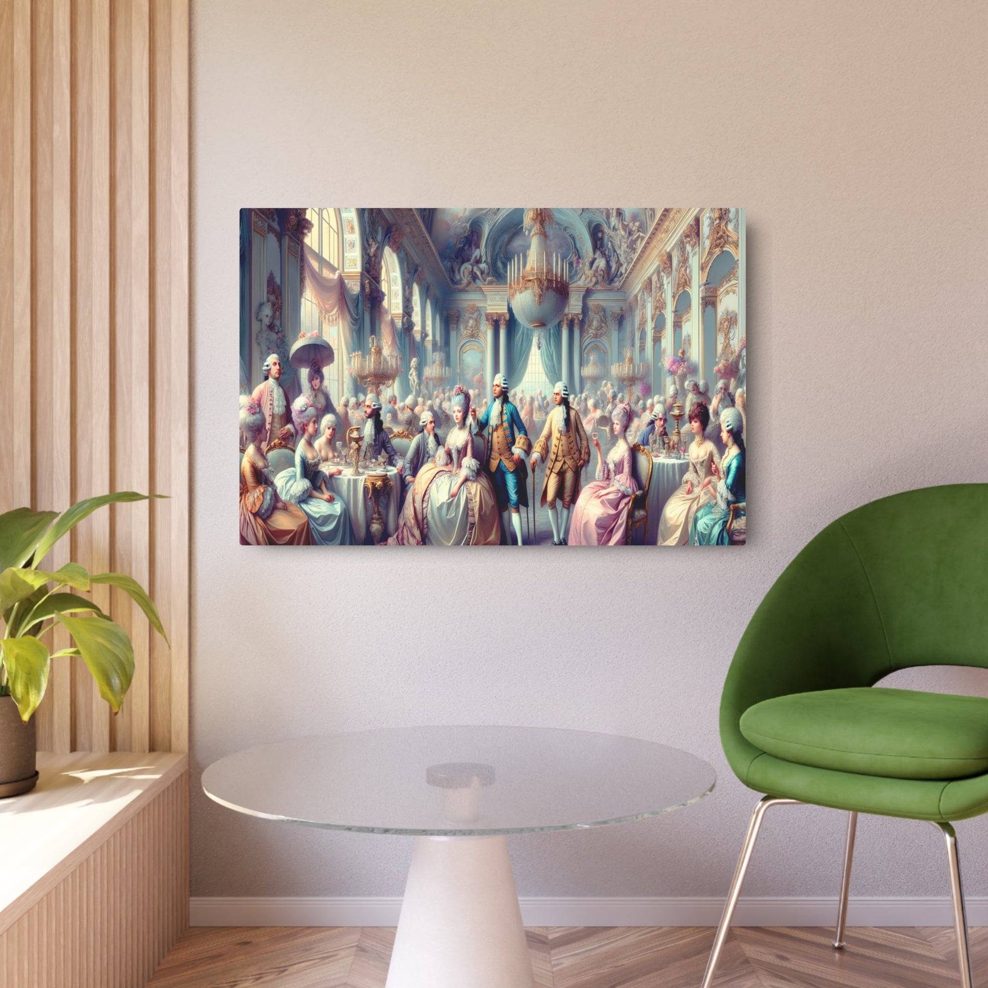 Metal Poster Art | "Rococo Style Artwork - Aristocrats in a Lavishly Decorated Room with Pastel Tones, Intricate Ornamentation and Romantic - Metal Poster Art 36″ x 24″ (Horizontal) 0.12''