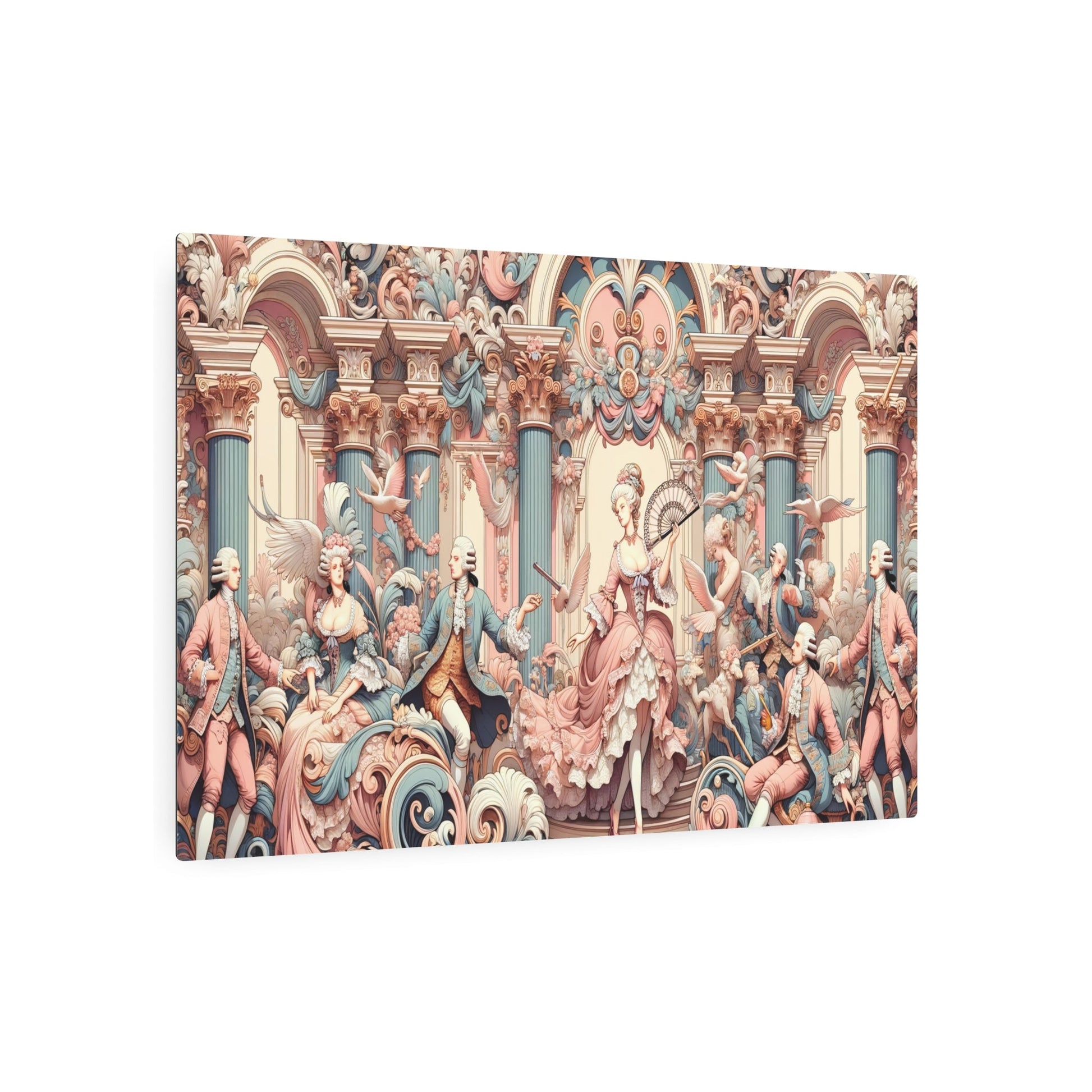 Metal Poster Art | "Elegant Rococo Style Western Art - 18th Century Aristocratic Themes in Pastel Colors with Ornate Details" - Metal Poster Art 36″ x 24″ (Horizontal) 0.12''