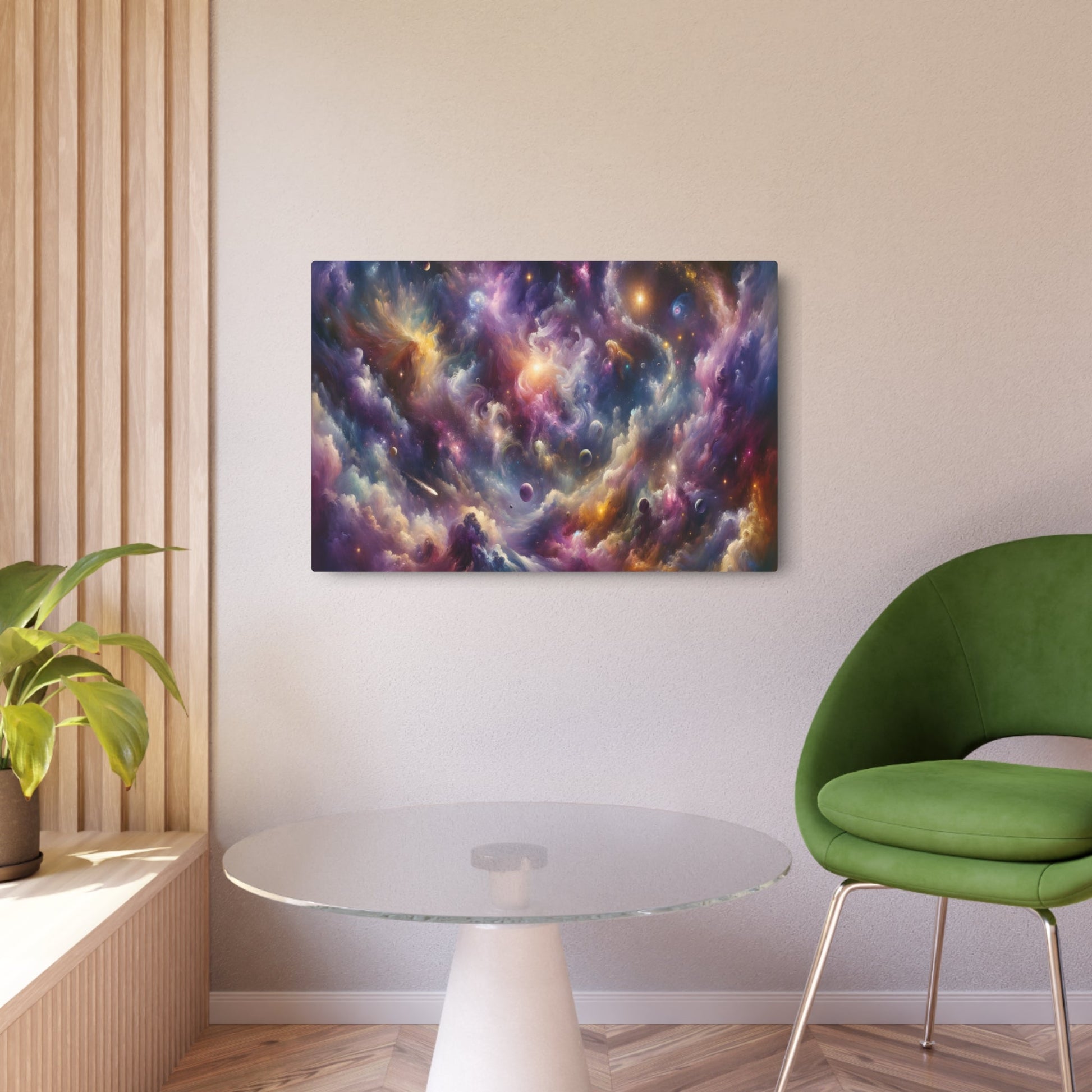 Metal Poster Art | "Modern Abstract Expressionist Art - Cosmic Dance of Vibrant Galaxies & Nebulas in Space - Contemporary Wall Decor" - Metal Poster Art 36″ x 24″ (Horizontal) 0.12''