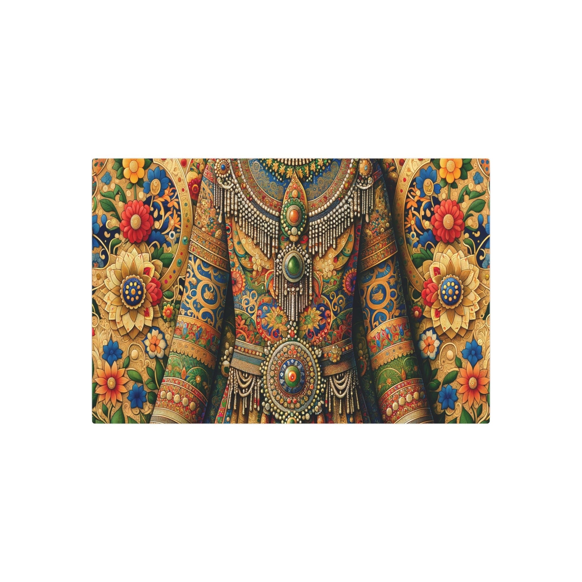 Metal Poster Art | "Mughal Miniature South Asian Art - Vibrant, Detailed Miniature Painting with Intricate Patterns and Ornate Clothing - Non - Western & Global - Metal Poster Art 36″ x 24″ (Horizontal) 0.12''