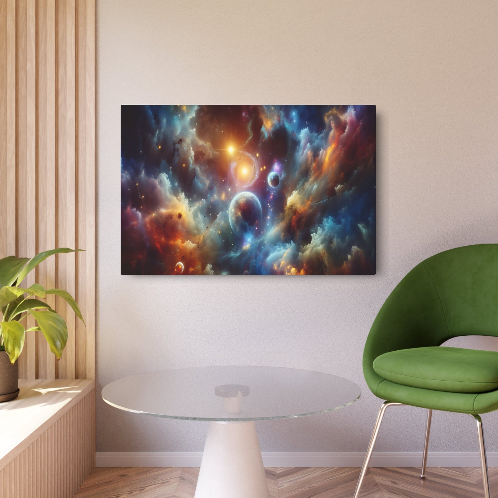 Metal Poster Art | "Modern & Contemporary Digital Art: Vibrant Celestial Body Theme Blending Realism and Abstract Elements of the Universe" - Metal Poster Art 36″ x 24″ (Horizontal) 0.12''