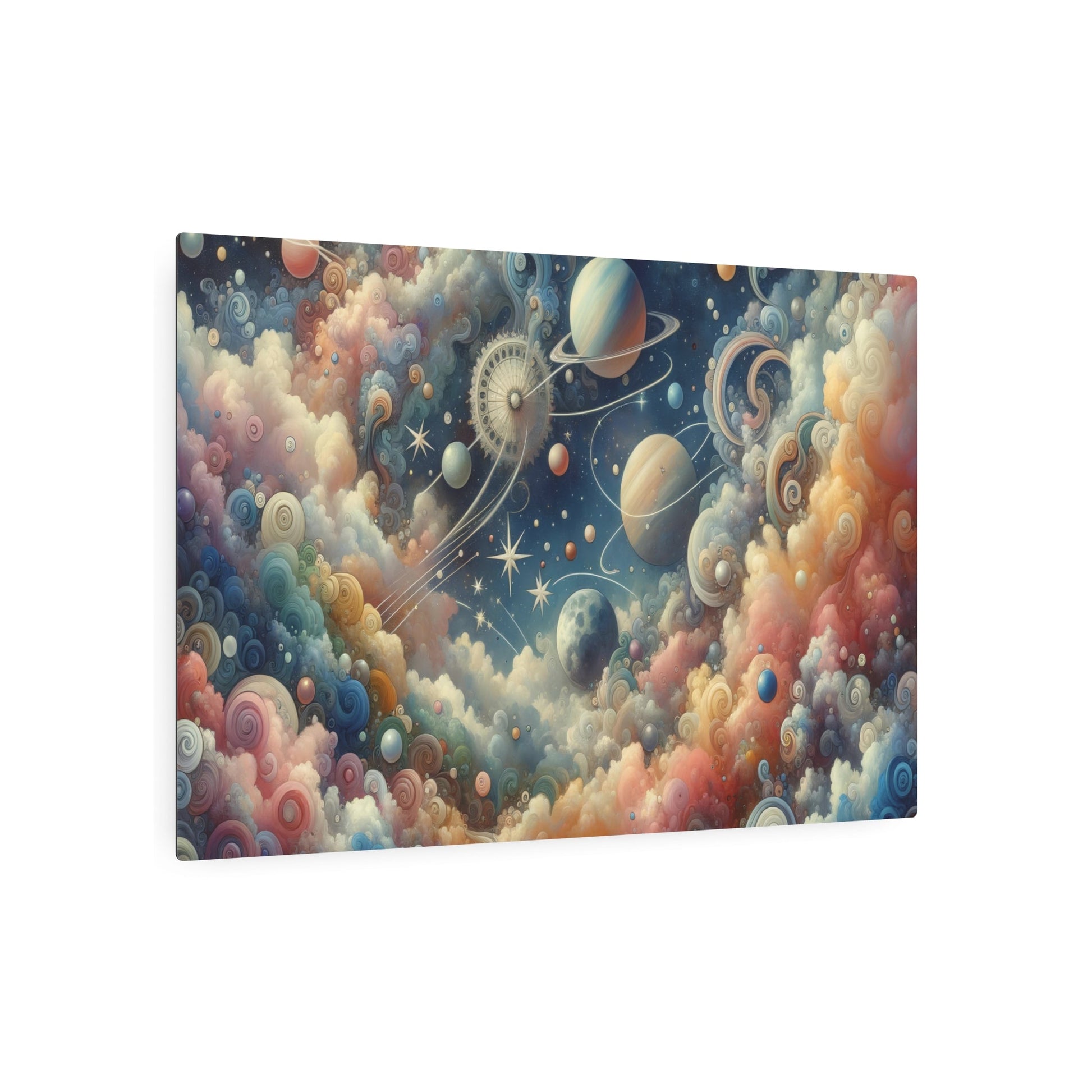 Metal Poster Art | "Rococo Western Art Style - Celestial Bodies Themed Painting Featuring Stars, Planets, and Galaxies" - Metal Poster Art 36″ x 24″ (Horizontal) 0.12''