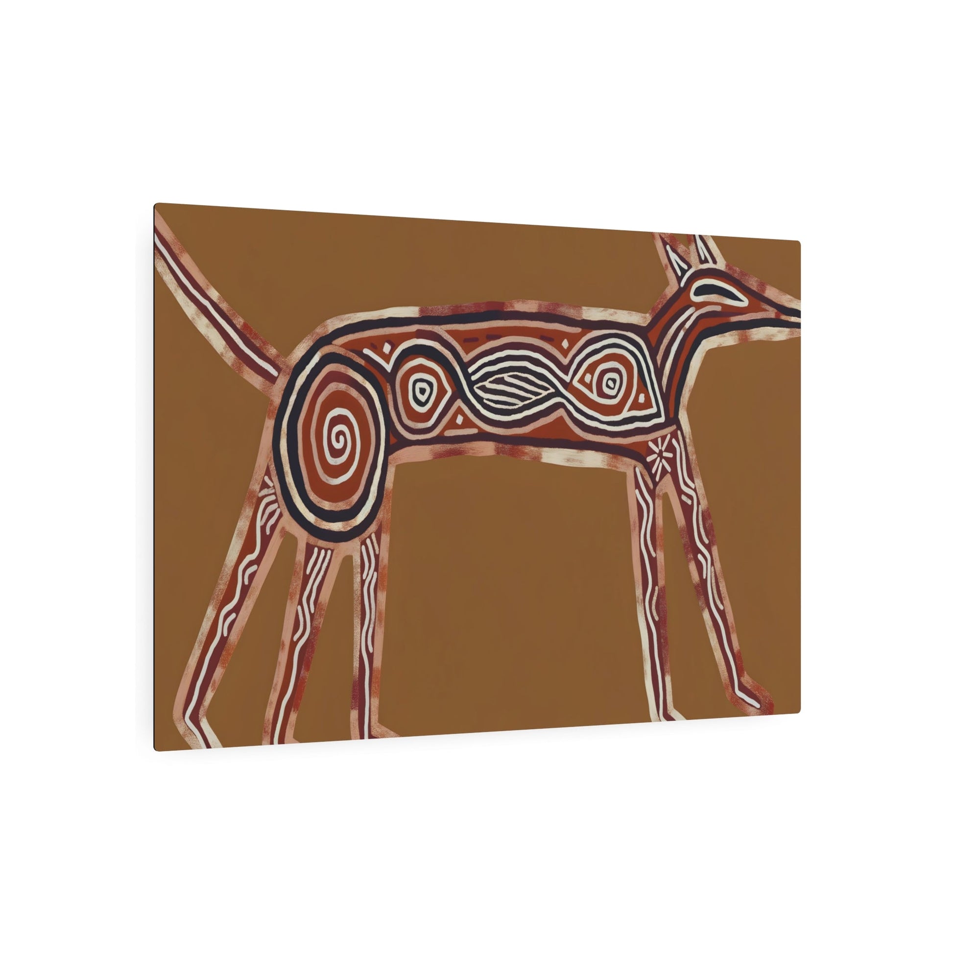 Metal Poster Art | "Authentic Australian Aboriginal Art Style Dog Image with Traditional Symbols and Patterns - Non-Western & Global Aboriginal Art" - Metal Poster Art 36″ x 24″ (Horizontal) 0.12''