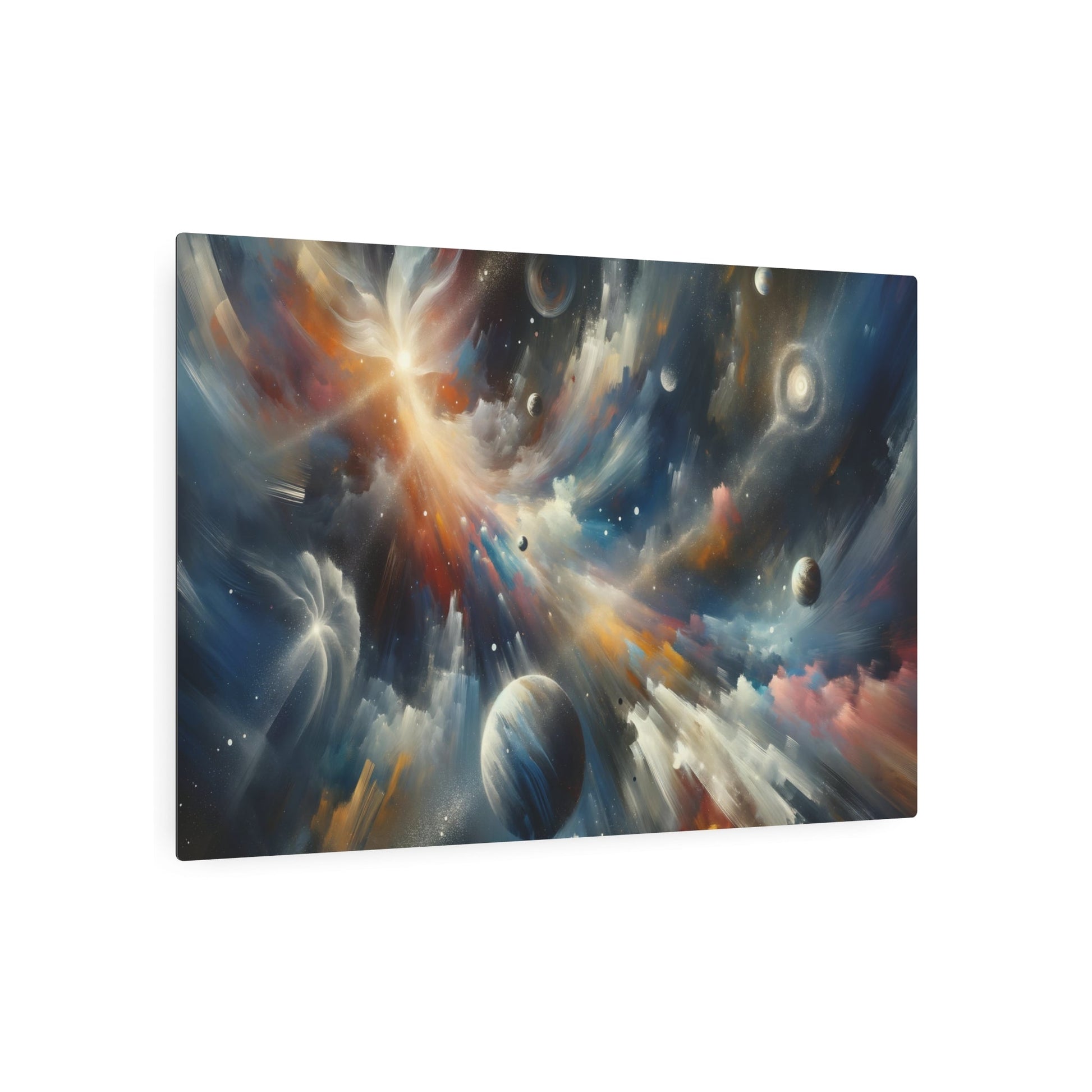 Metal Poster Art | "Abstract Expressionism Artwork: Celestial Bodies Inspired Modern & Contemporary Canvas - Stars, Galaxies, Planets and Comets Theme" - Metal Poster Art 36″ x 24″ (Horizontal) 0.12''