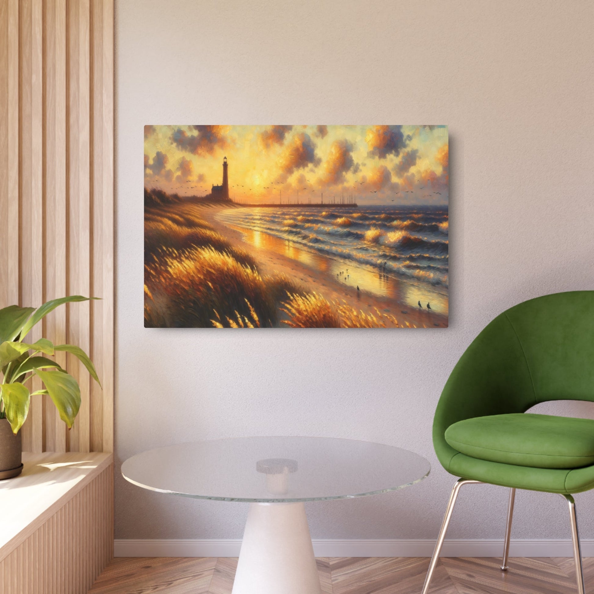 Metal Poster Art | "Impressionist Seaside Sunset Painting - Western Art Styles, Impressionism Inspired Coastal Landscape Artwork" - Metal Poster Art 36″ x 24″ (Horizontal) 0.12''