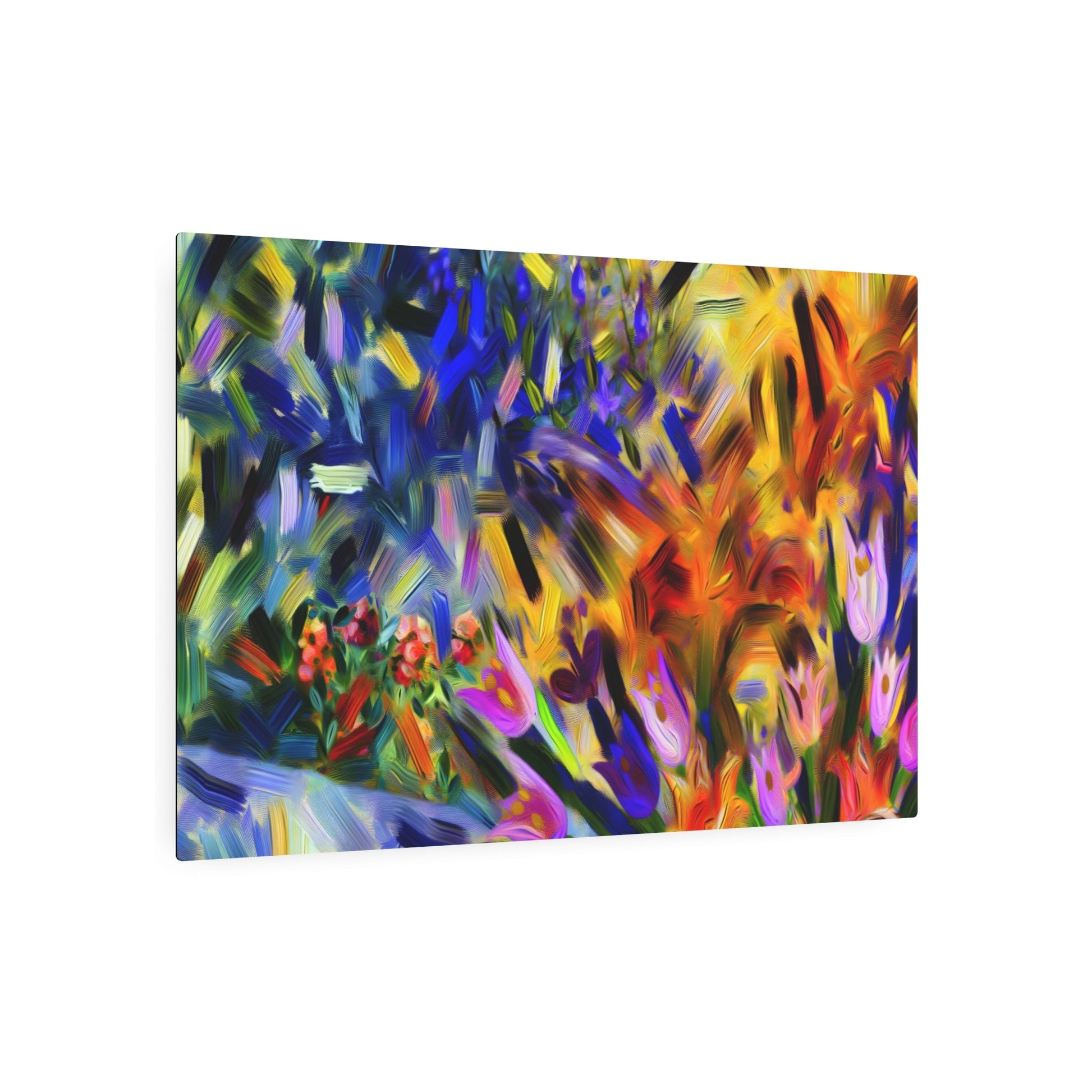 Metal Poster Art | "Modern Abstract Expressionist Art - Bold and Vivid Garden Flowers Interpretation in Contemporary Style" - Metal Poster Art 36″ x 24″ (Horizontal) 0.12''