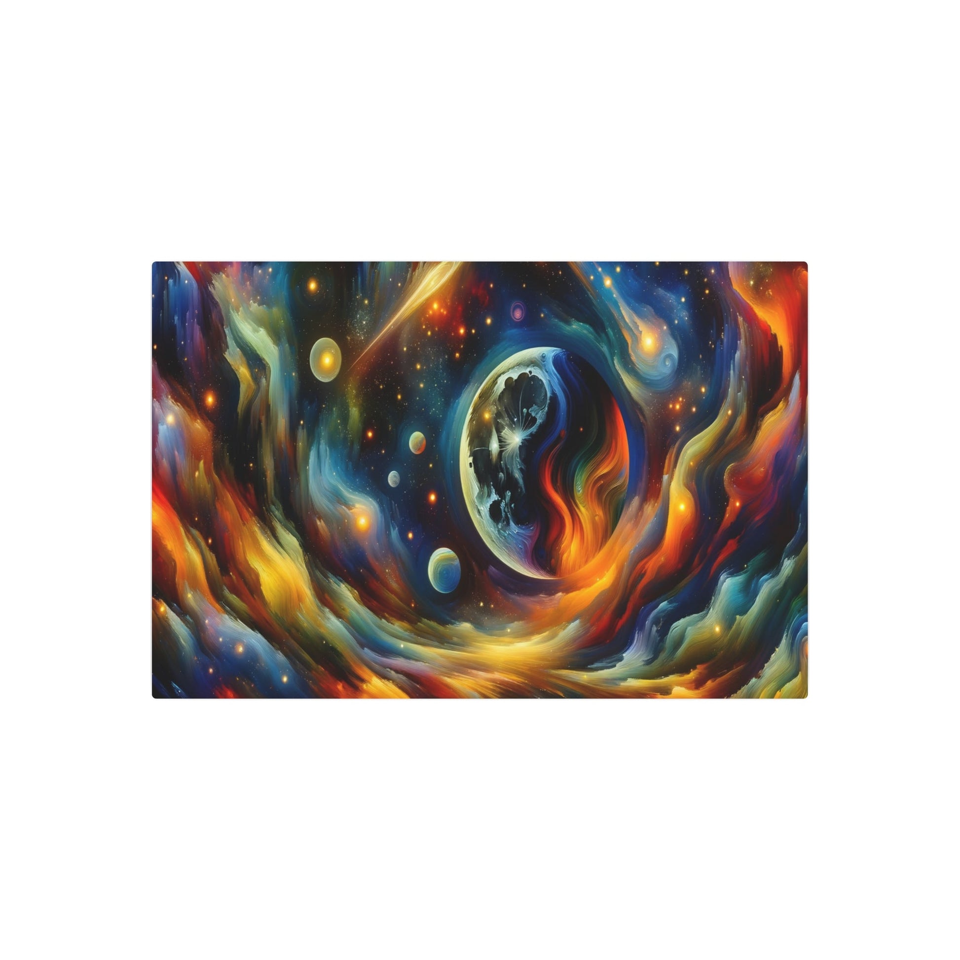 Metal Poster Art | "Expressionist Art: Celestial Landscape with Vibrant Moon and Abstract Galaxies - Western Art Styles Collection" - Metal Poster Art 36″ x 24″ (Horizontal) 0.12''