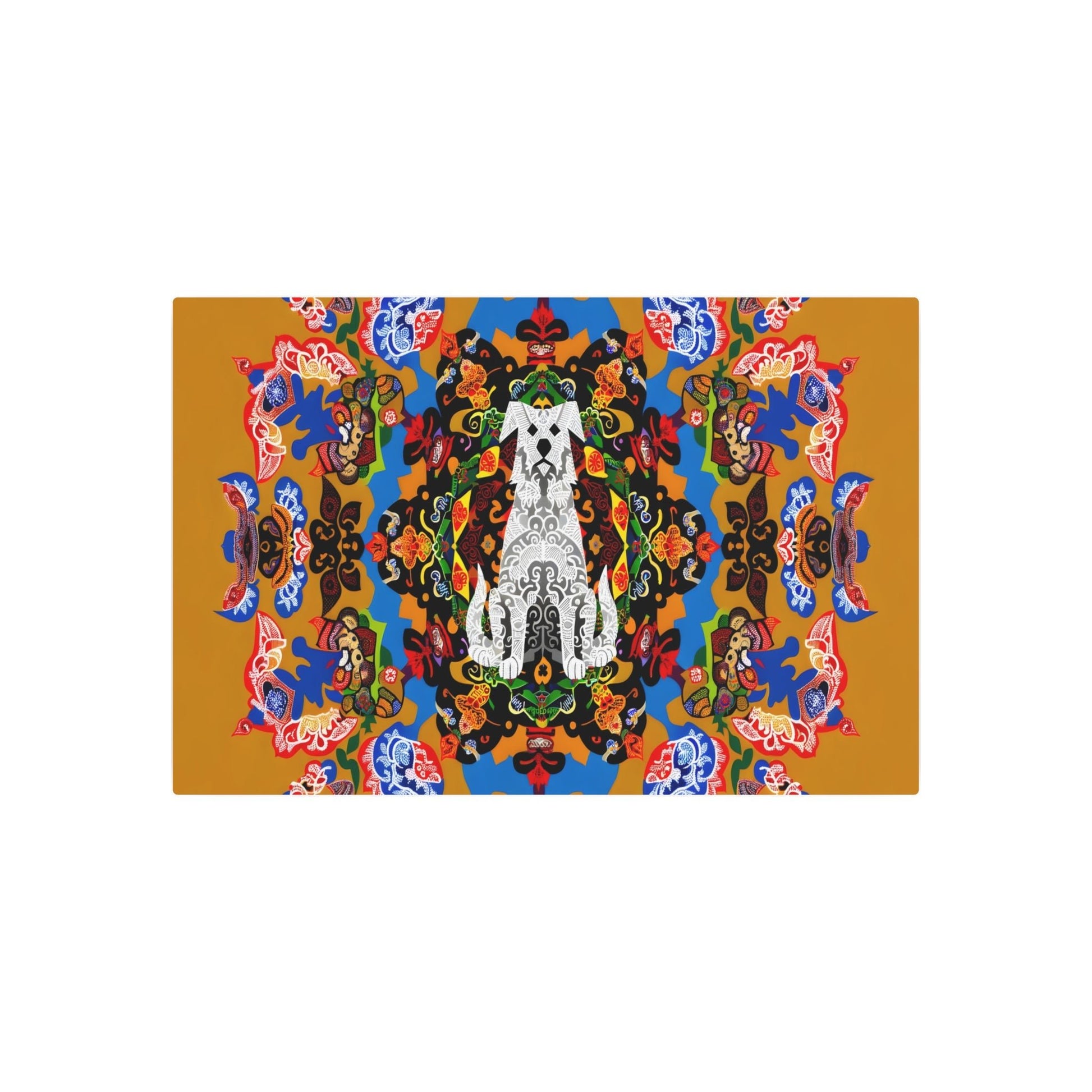 Metal Poster Art | "Indonesian Batik Art - Vibrant & Symbolic Dog Design in Non-Western Global Style" - Metal Poster Art 36″ x 24″ (Horizontal) 0.12''