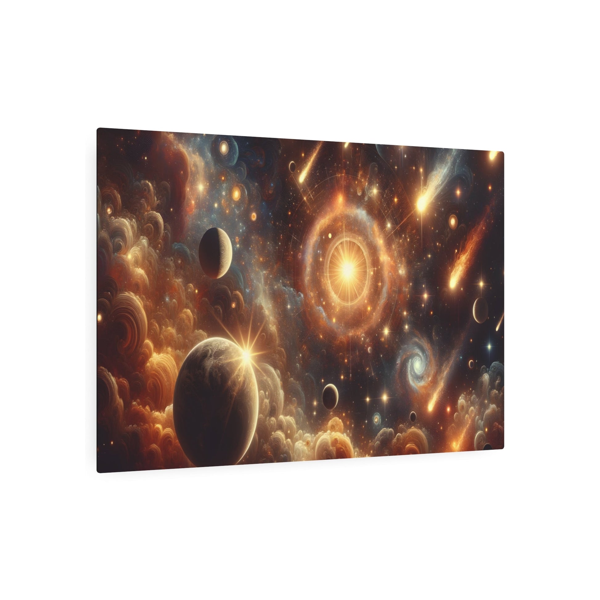 Metal Poster Art | "Baroque Western Art Style Image - Celestial Bodies, Stars, Planets and Comets Graphic Design" - Metal Poster Art 36″ x 24″ (Horizontal) 0.12''