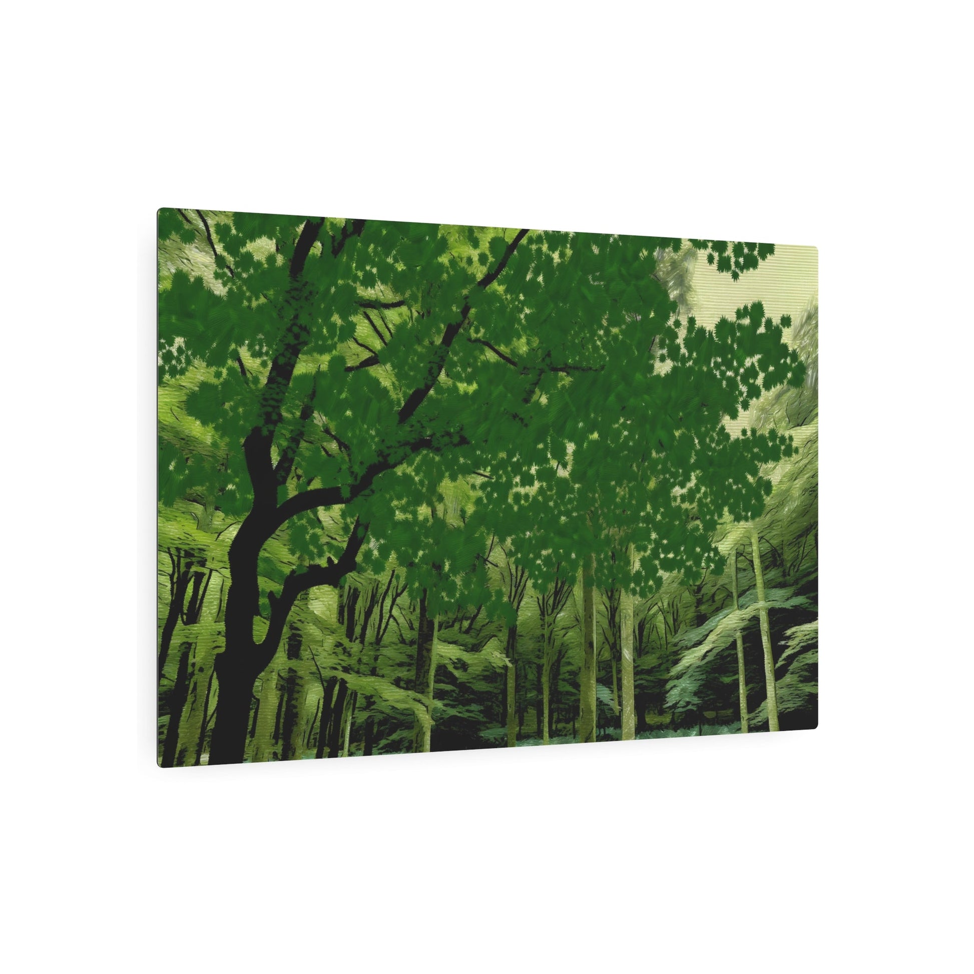 Metal Poster Art | "Chinese Silk Painting-Style Art: Serene Forest with Luscious Trees - DALLE-3 Render in Asian Art Styles Category" - Metal Poster Art 36″ x 24″ (Horizontal) 0.12''