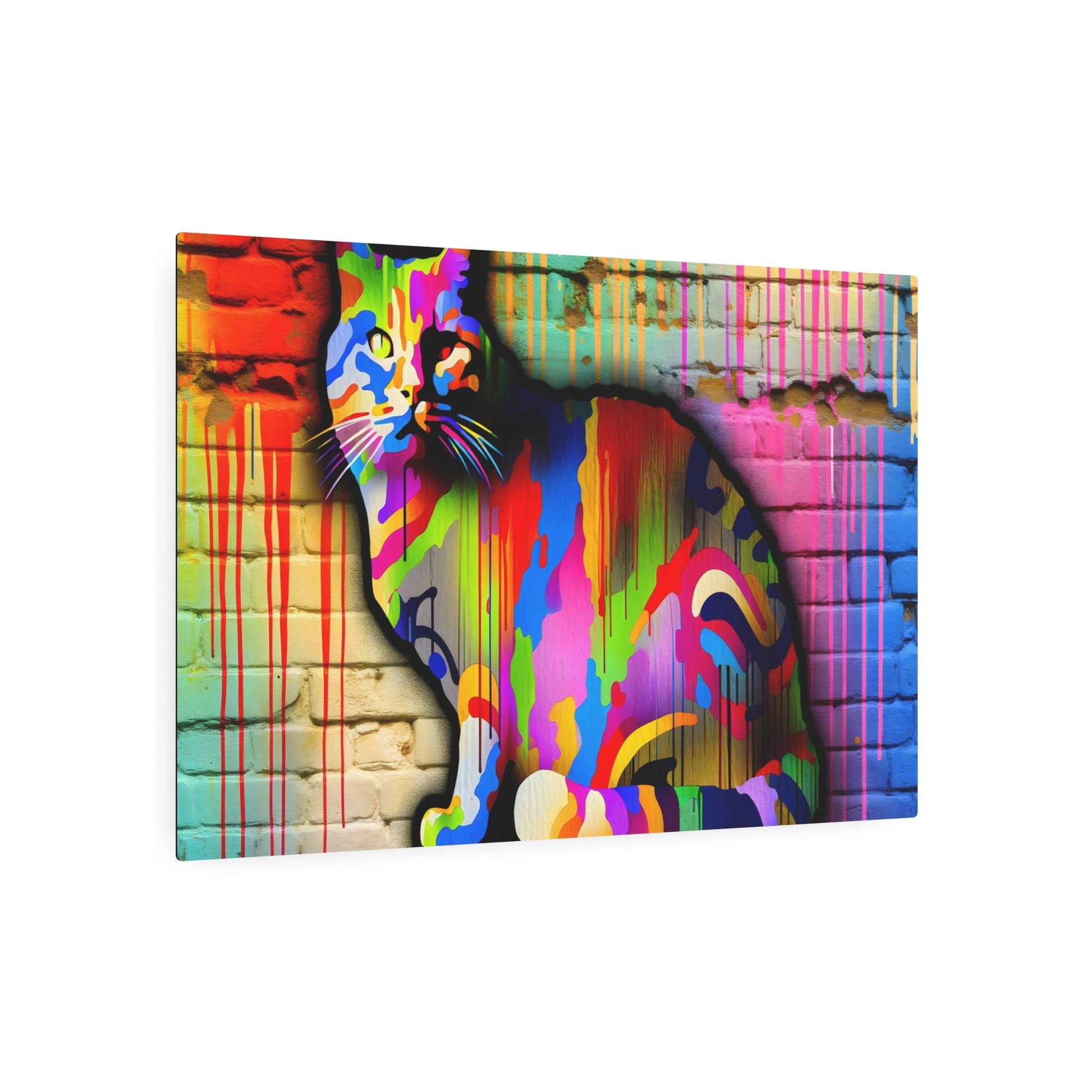 Metal Poster Art | "Modern & Contemporary Vibrant and Colourful Street Art Style Cat Image - Unique Urban Feline Artwork" - Metal Poster Art 36″ x 24″ (Horizontal) 0.12''