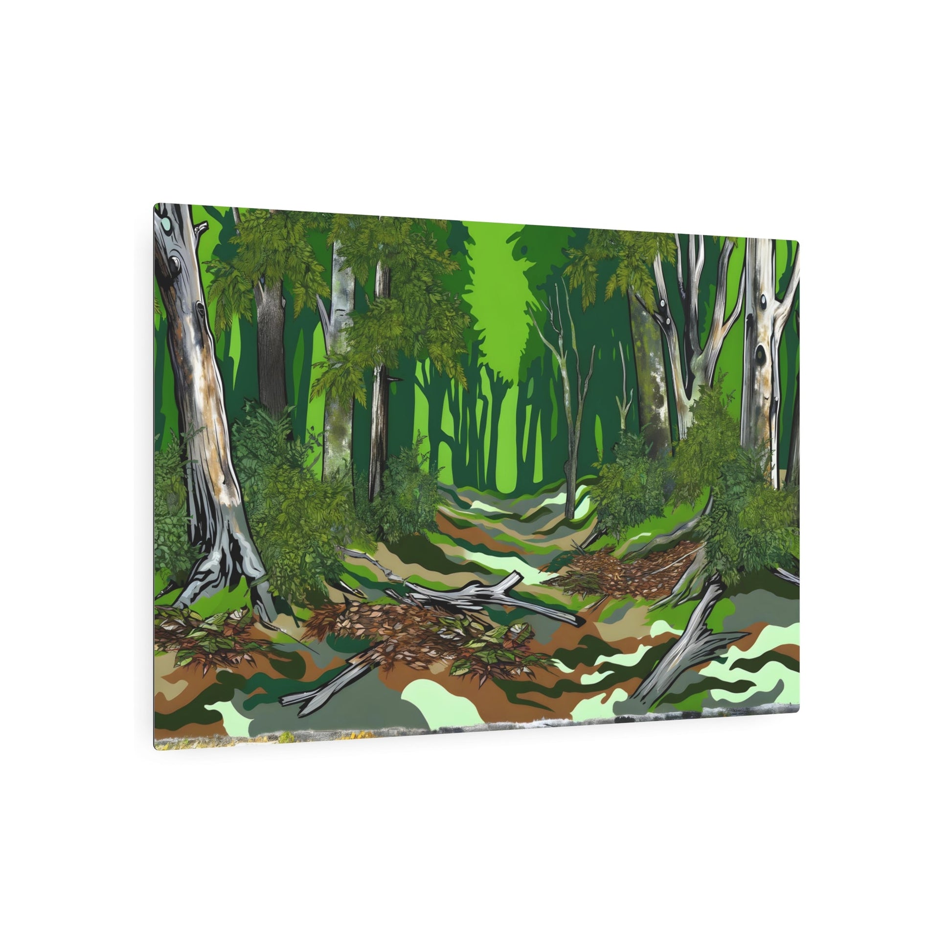 Metal Poster Art | "Vibrant Street Art Style Mural - Modern & Contemporary Forest Scene with Rich Green Hues and Detailed Texture - Immersive Urban Jungle" - Metal Poster Art 36″ x 24″ (Horizontal) 0.12''