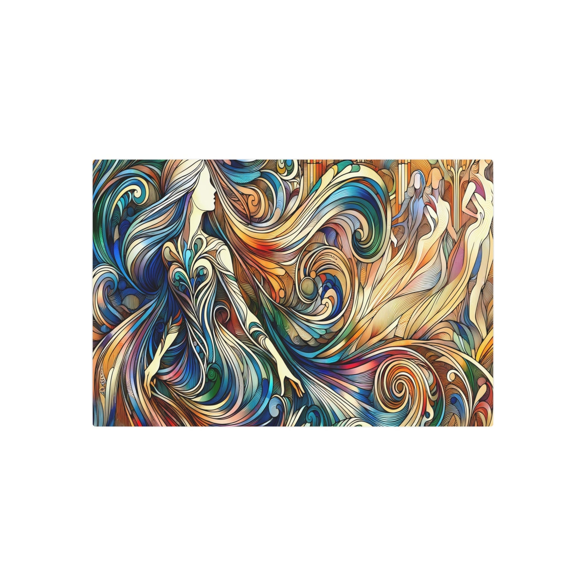 Metal Poster Art | "Art Nouveau Western Style Artwork: Intricate Patterns & Natural Elements with Elegant Figures, Flowing Lines, Vivid Colors" - Metal Poster Art 36″ x 24″ (Horizontal) 0.12''