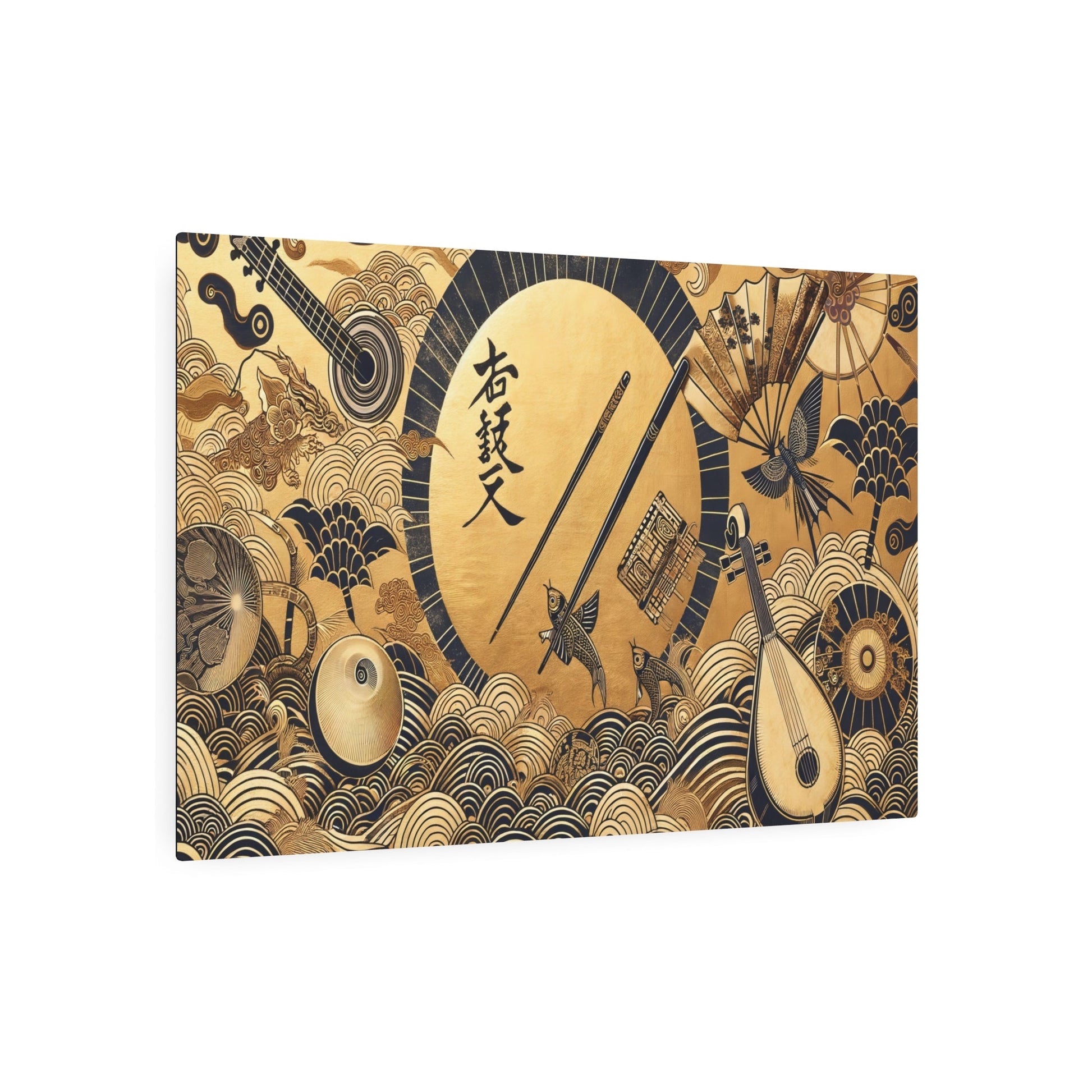 Metal Poster Art | "Kano School - Inspired Traditional Japanese Painting: A Fusion of Music and Art - Asian Art Styles Collection" - Metal Poster Art 36″ x 24″ (Horizontal) 0.12''