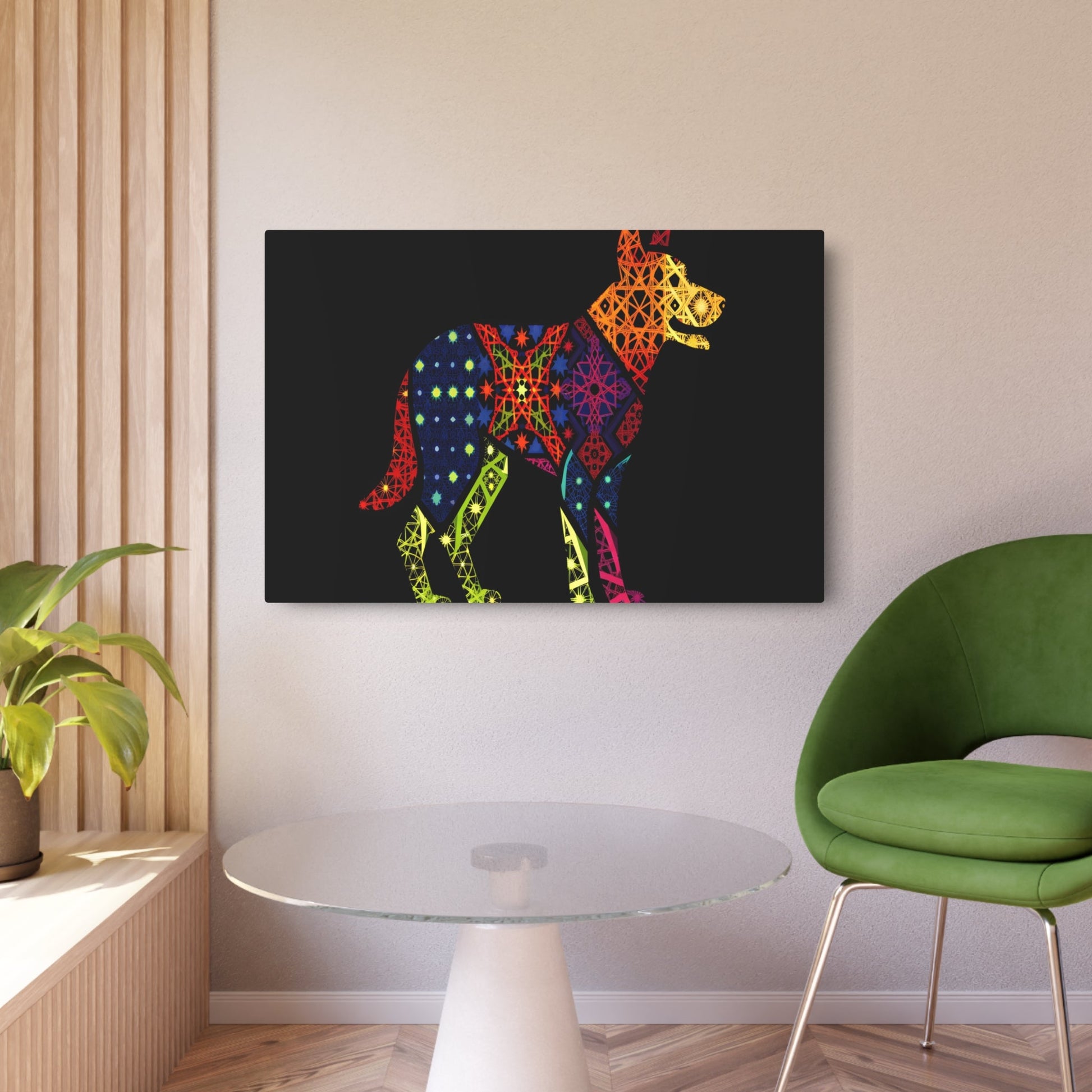 Metal Poster Art | "Islamic Geometric Style Dog Artwork: Intricate, Colorful Non-Western Art Piece Emphasizing Traditional Islamic Motifs and Patterns" - Metal Poster Art 36″ x 24″ (Horizontal) 0.12''