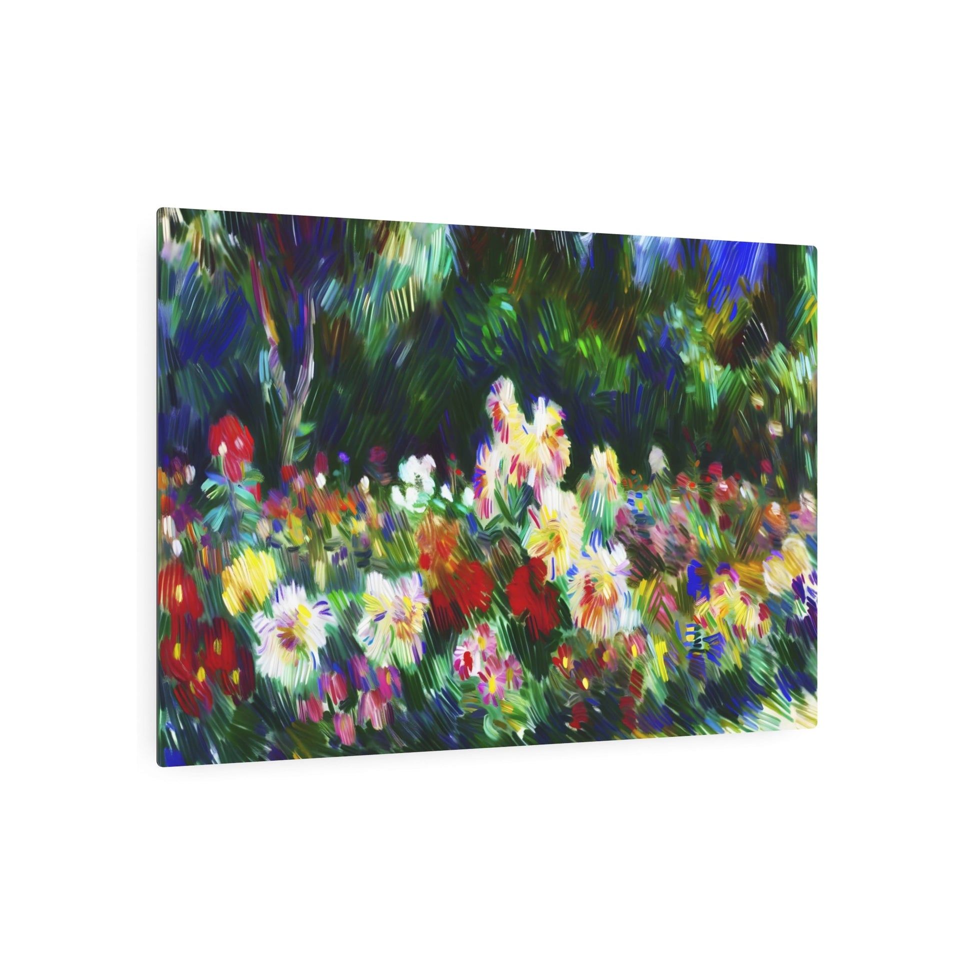 Metal Poster Art | "Post-Impressionistic Vibrant Garden Painting - Blooming Flowers Artwork in Western Art Styles Category" - Metal Poster Art 36″ x 24″ (Horizontal) 0.12''