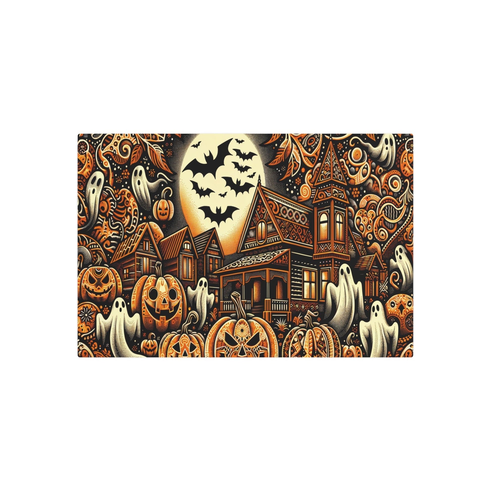 Metal Poster Art | "Indonesian Batik - Style Halloween Inspired Spooky Artwork - Non - Western & Global Styles" - Metal Poster Art 36″ x 24″ (Horizontal) 0.12''