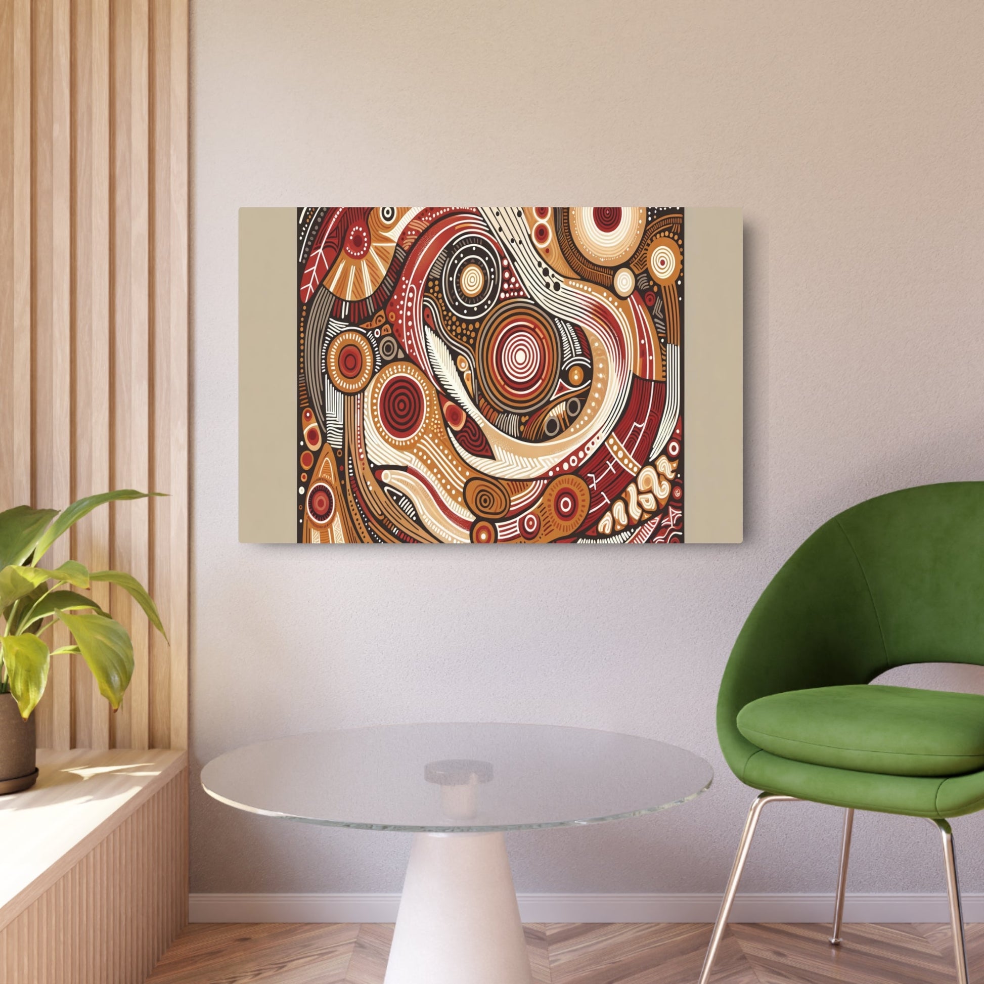 Metal Poster Art | "Aboriginal Art Inspired Drawing in Earthy Tones: Authentic Australian Non - Western Global Art Style" - Metal Poster Art 36″ x 24″ (Horizontal) 0.12''