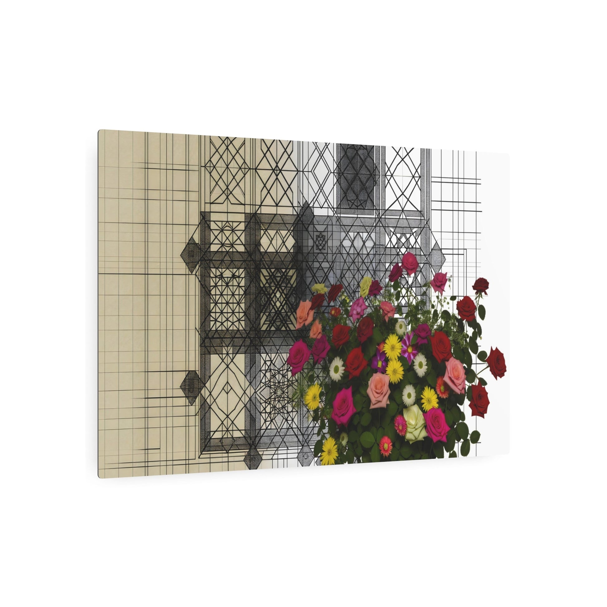 Metal Poster Art | "Islamic Geometric Patterns Art: Vibrant Garden Flowers Woven Intricately with Traditional Non-Western Styles" - Metal Poster Art 36″ x 24″ (Horizontal) 0.12''