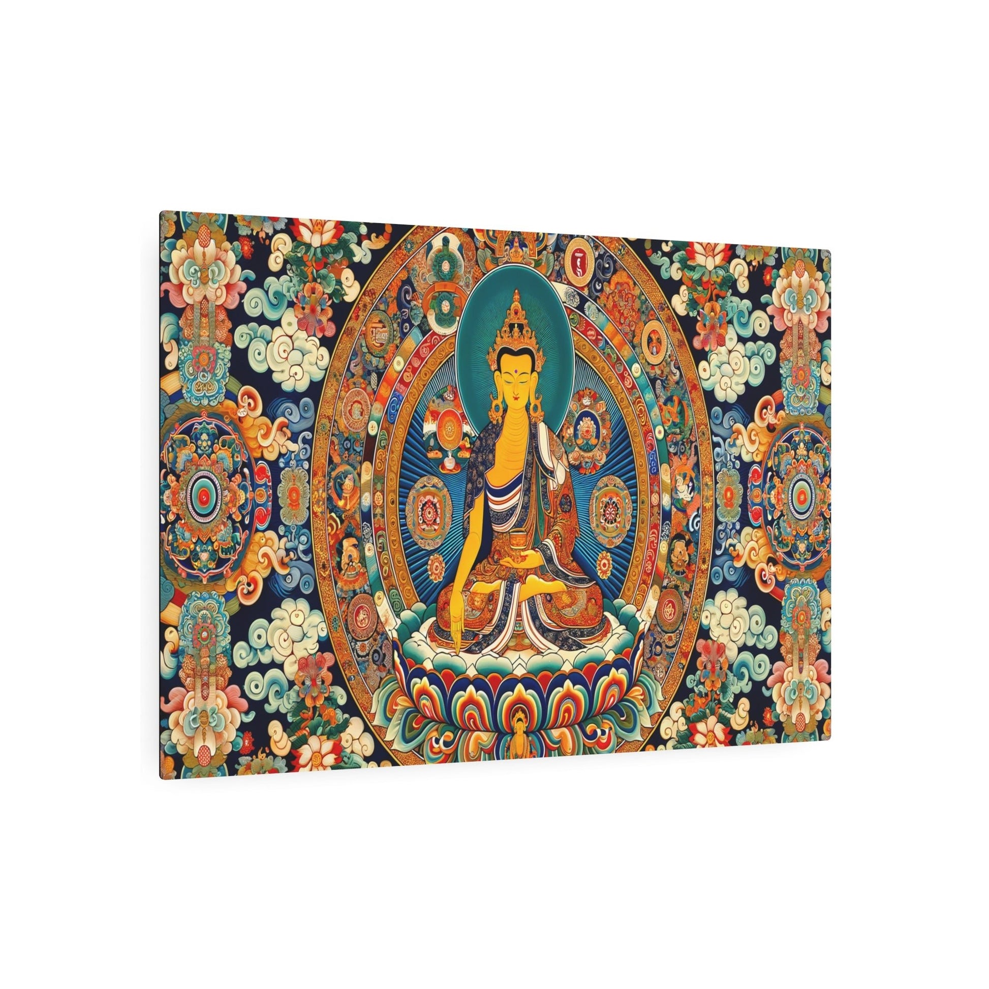 Metal Poster Art | "Sophisticated & Spiritual Thangka Tibetan Painting - Intricate Asian Art Style with Vivid Colors & Detailed Religious Symbolism" - Metal Poster Art 36″ x 24″ (Horizontal) 0.12''