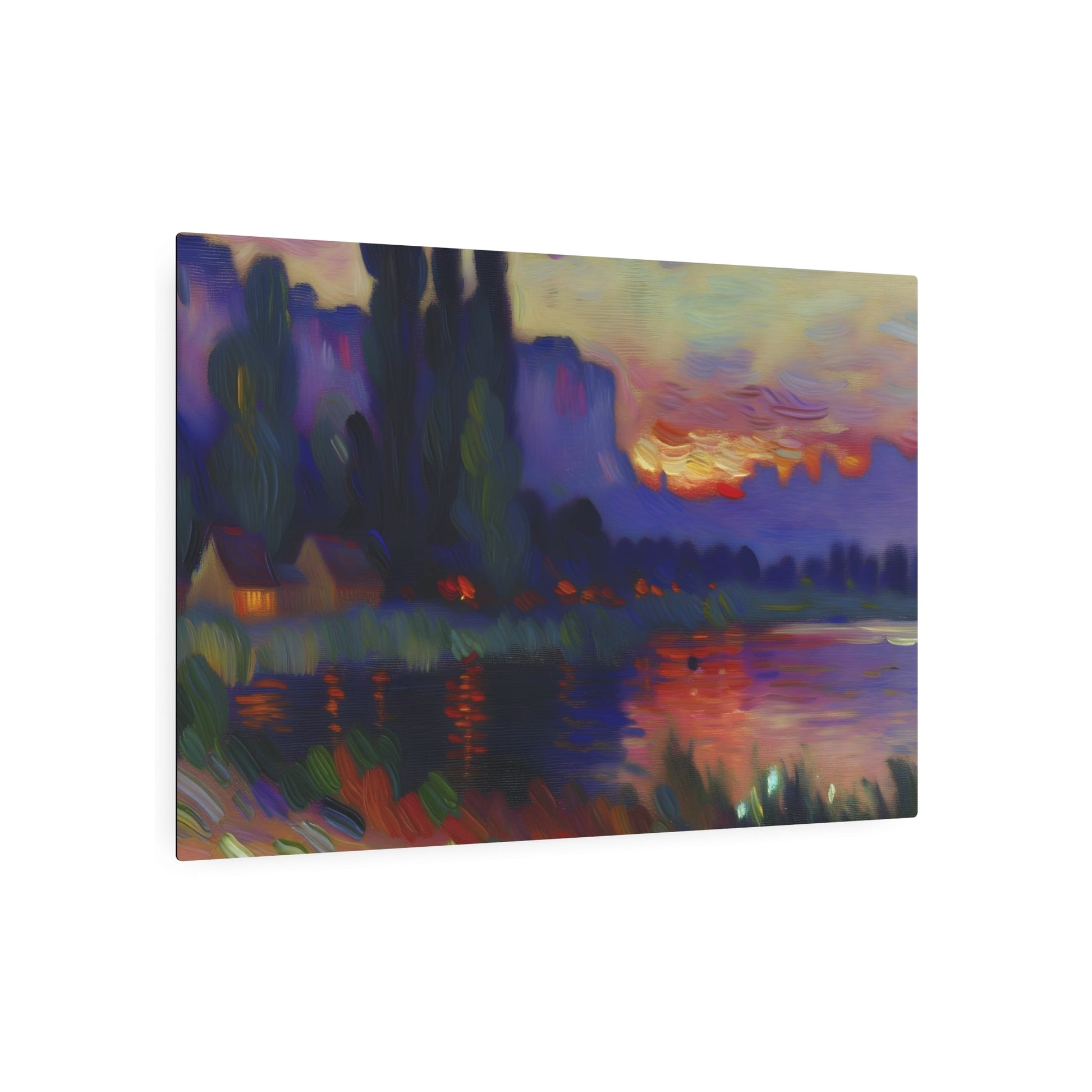 Metal Poster Art | "Impressionism Artwork - Serene Evening Lake Landscape in Vibrant Colours - Western Art Styles" - Metal Poster Art 36″ x 24″ (Horizontal) 0.12''