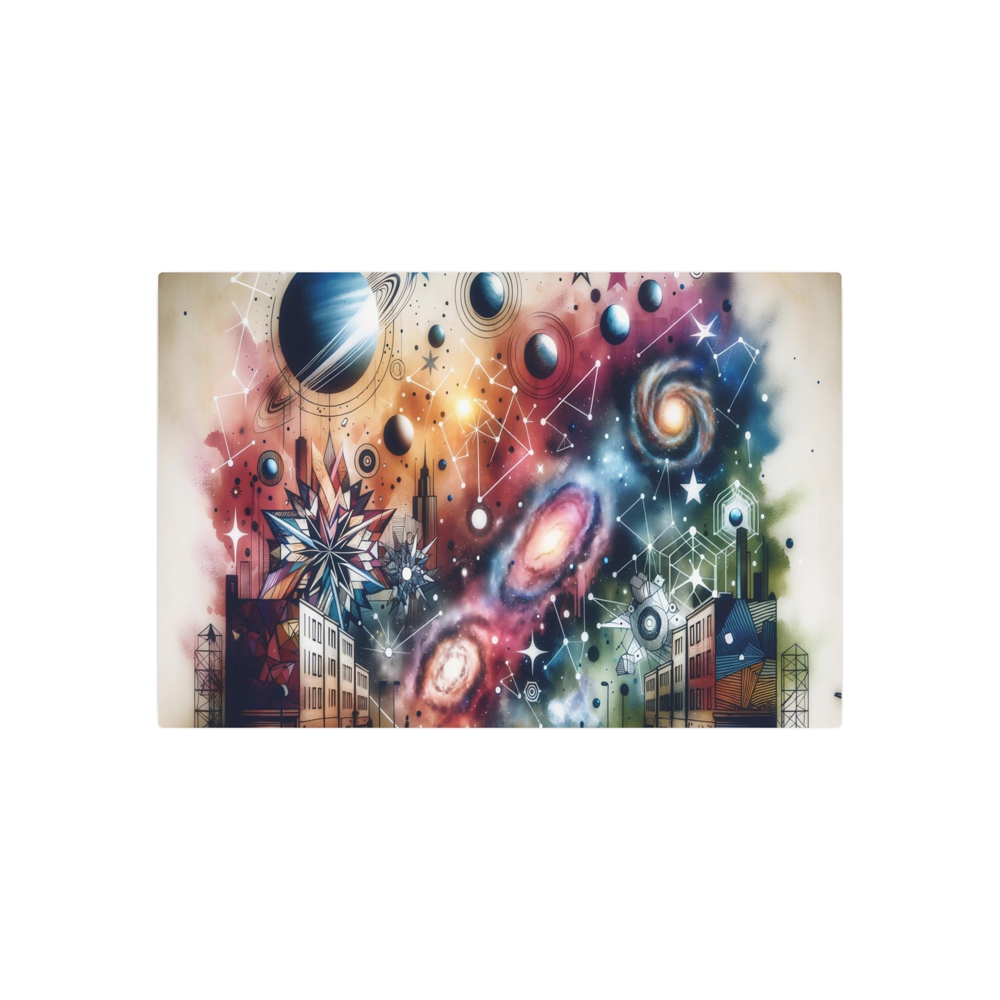 Metal Poster Art | "Modern & Contemporary Street Art - Celestial Bodies Inspired Design Featuring Stars, Planets, Nebulae and Galaxies" - Metal Poster Art 36″ x 24″ (Horizontal) 0.12''