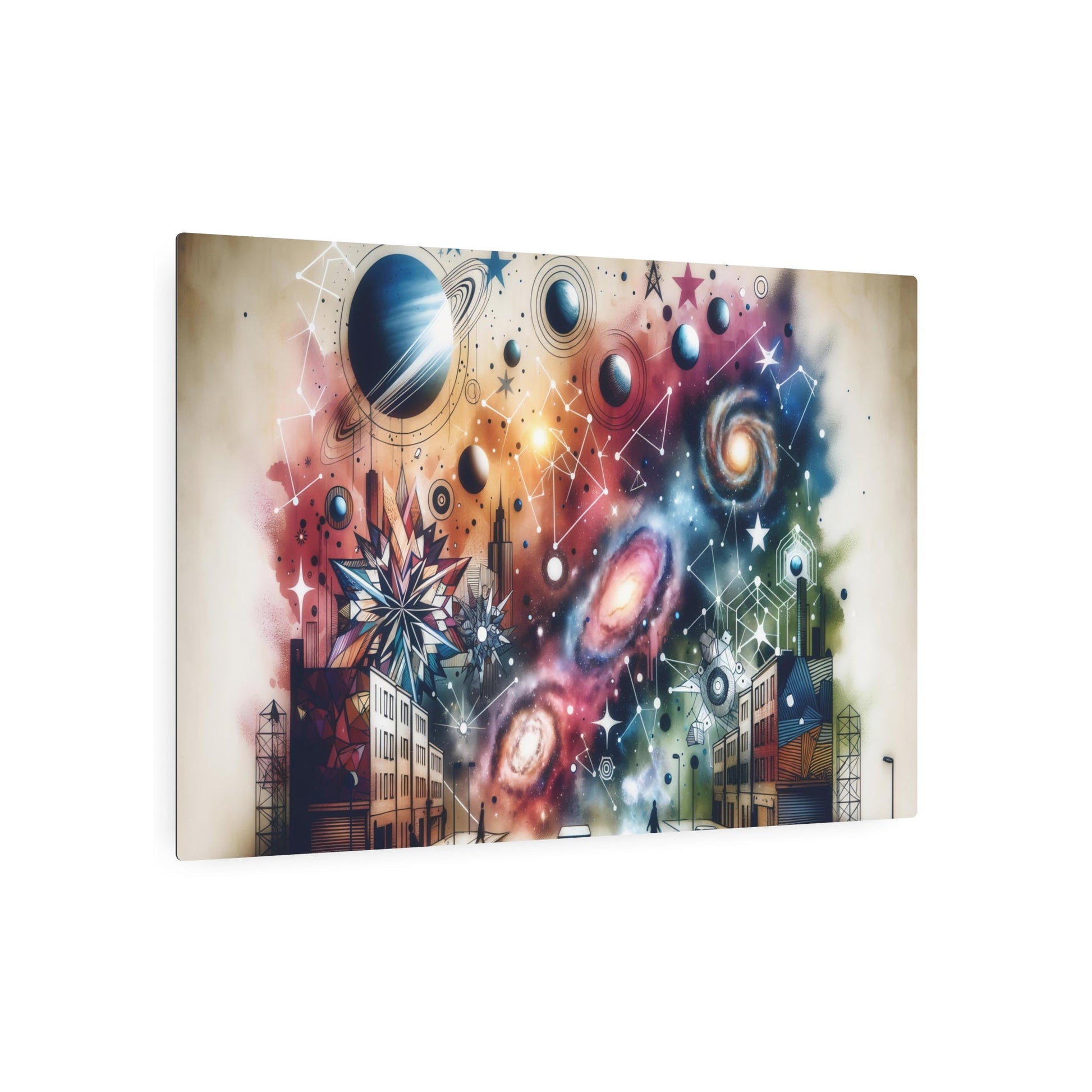 Metal Poster Art | "Modern & Contemporary Street Art - Celestial Bodies Inspired Design Featuring Stars, Planets, Nebulae and Galaxies" - Metal Poster Art 36″ x 24″ (Horizontal) 0.12''