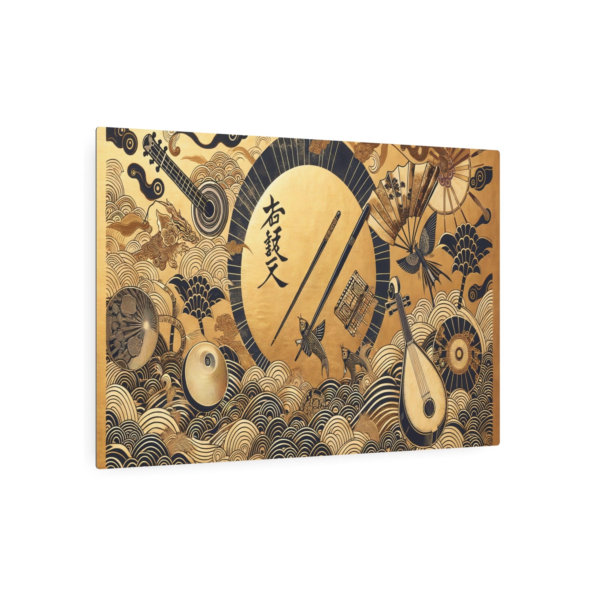 Metal Poster Art | "Kano School - Inspired Traditional Japanese Painting: A Fusion of Music and Art - Asian Art Styles Collection" - Metal Poster Art 36″ x 24″ (Horizontal) 0.12''