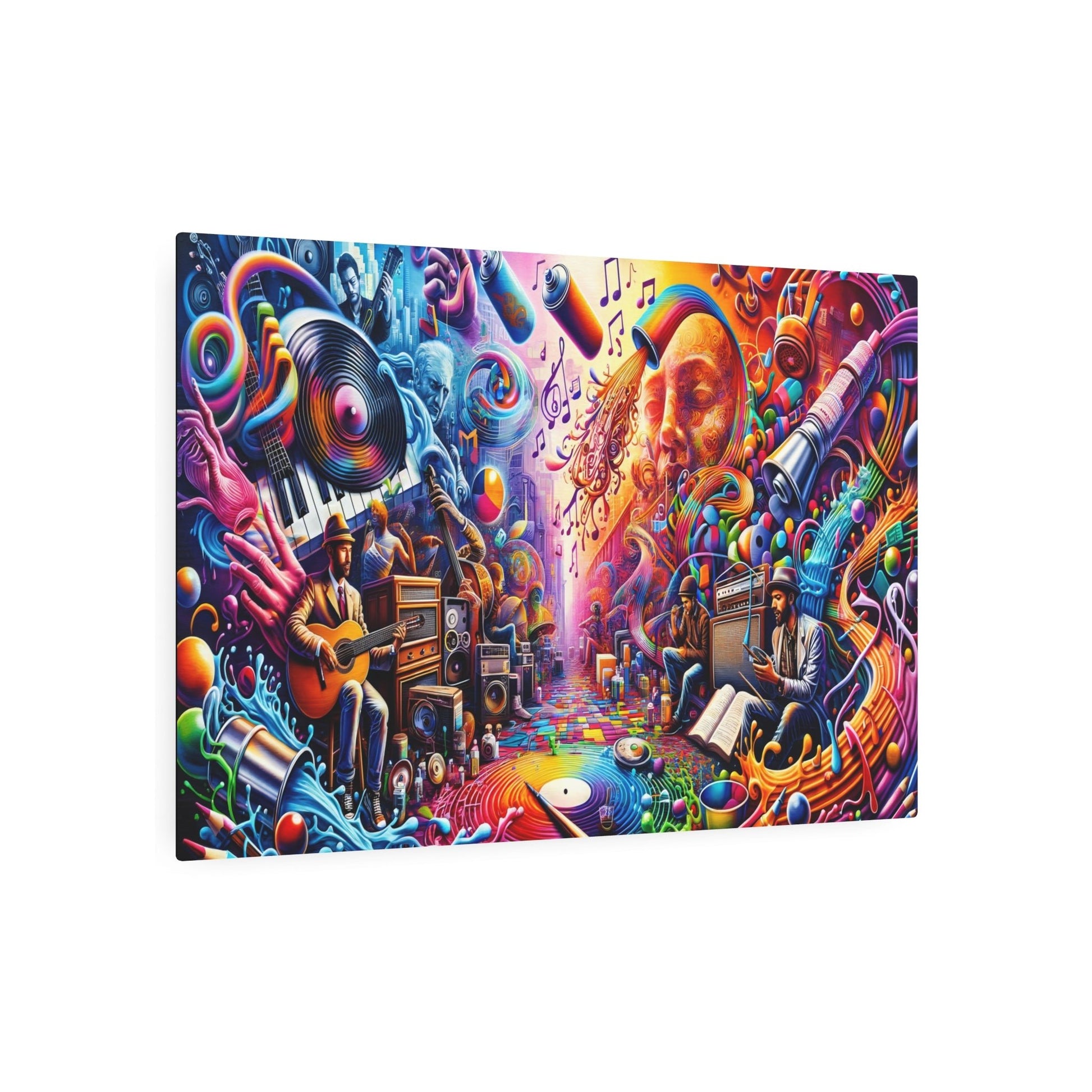 Metal Poster Art | "Modern and Contemporary Street Art - Vibrant City Murals Inspired by Music and Artists, with Graffiti Depicting Icons in Bold, Electric H - Metal Poster Art 36″ x 24″ (Horizontal) 0.12''