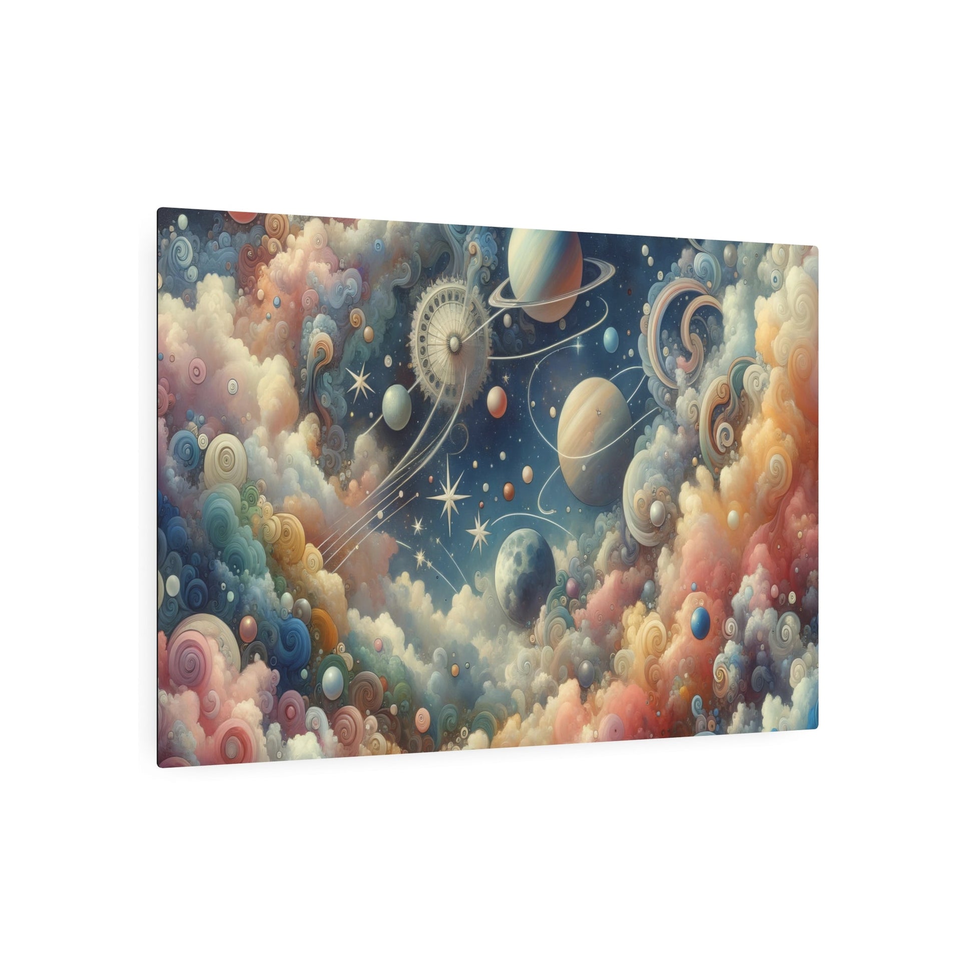 Metal Poster Art | "Rococo Western Art Style - Celestial Bodies Themed Painting Featuring Stars, Planets, and Galaxies" - Metal Poster Art 36″ x 24″ (Horizontal) 0.12''