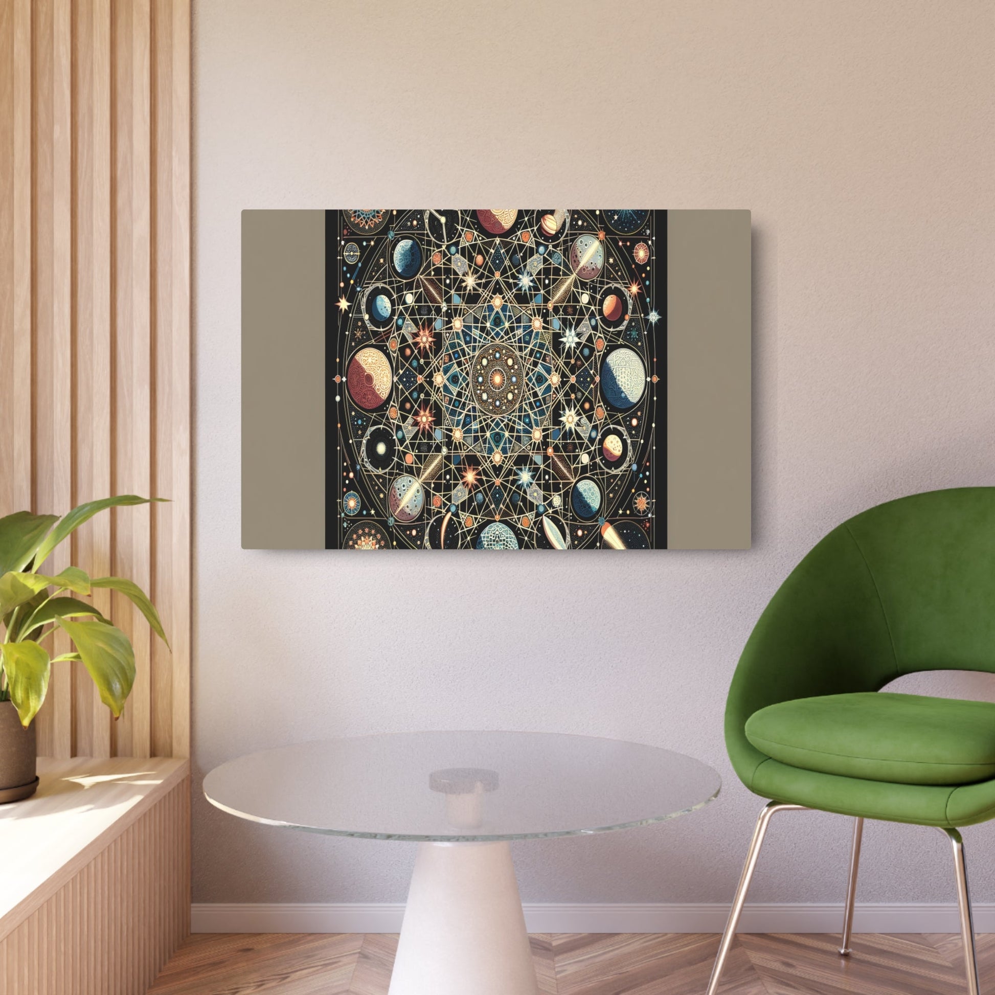 Metal Poster Art | "Islamic Geometric Patterns in Celestial Body Theme Art - Stars, Planets, Constellations, Moon & Comets Design in Non - West - Metal Poster Art 36″ x 24″ (Horizontal) 0.12''