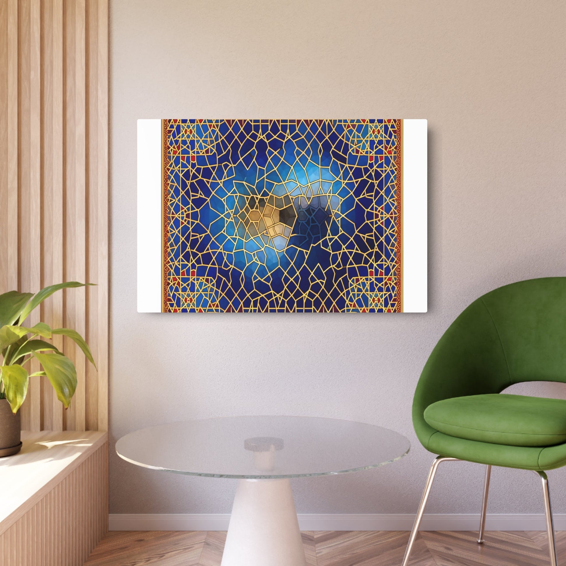 Metal Poster Art | "Global Styles Islamic Geometric Patterns with Unique Cat Design - Non-Western Art" - Metal Poster Art 36″ x 24″ (Horizontal) 0.12''