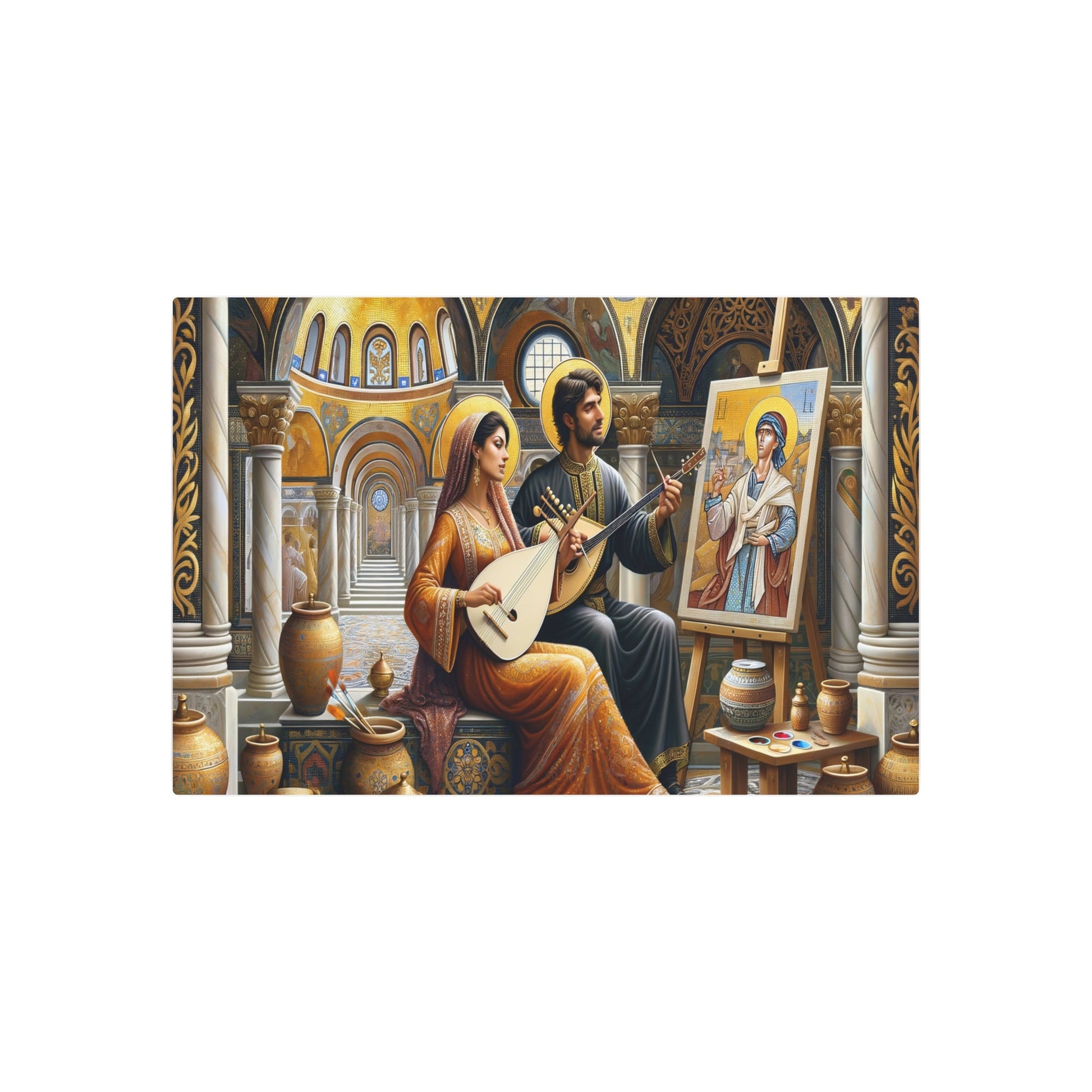 Metal Poster Art | "Byzantine Fusion of Music and Art Scene - Gold Mosaic Aesthetic Canvas Print in Non - Western & Global Styles Category" - Metal Poster Art 36″ x 24″ (Horizontal) 0.12''