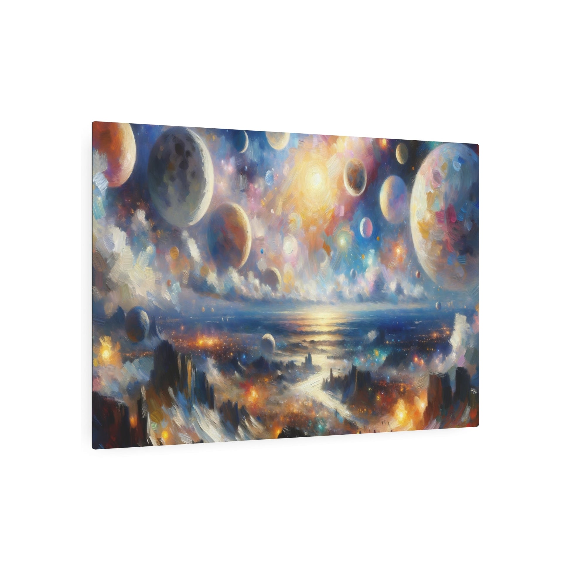 Metal Poster Art | "Impressionist Western Art Style - Celestial Bodies Artwork featuring Stars, Moon, Planets and Galaxies" - Metal Poster Art 36″ x 24″ (Horizontal) 0.12''