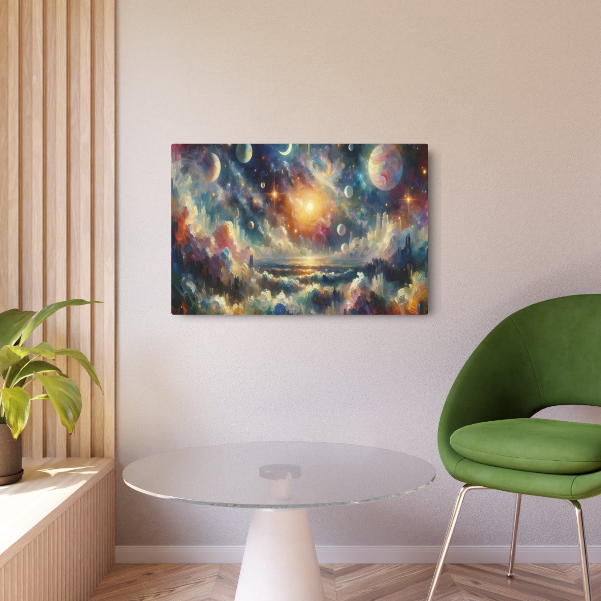 Metal Poster Art | "Impressionist Western Art - Celestial Scenery Painting with Vivid Colors and Thick Strokes featuring Stars, Planets, and Nebulae - Metal Poster Art 36″ x 24″ (Horizontal) 0.12''