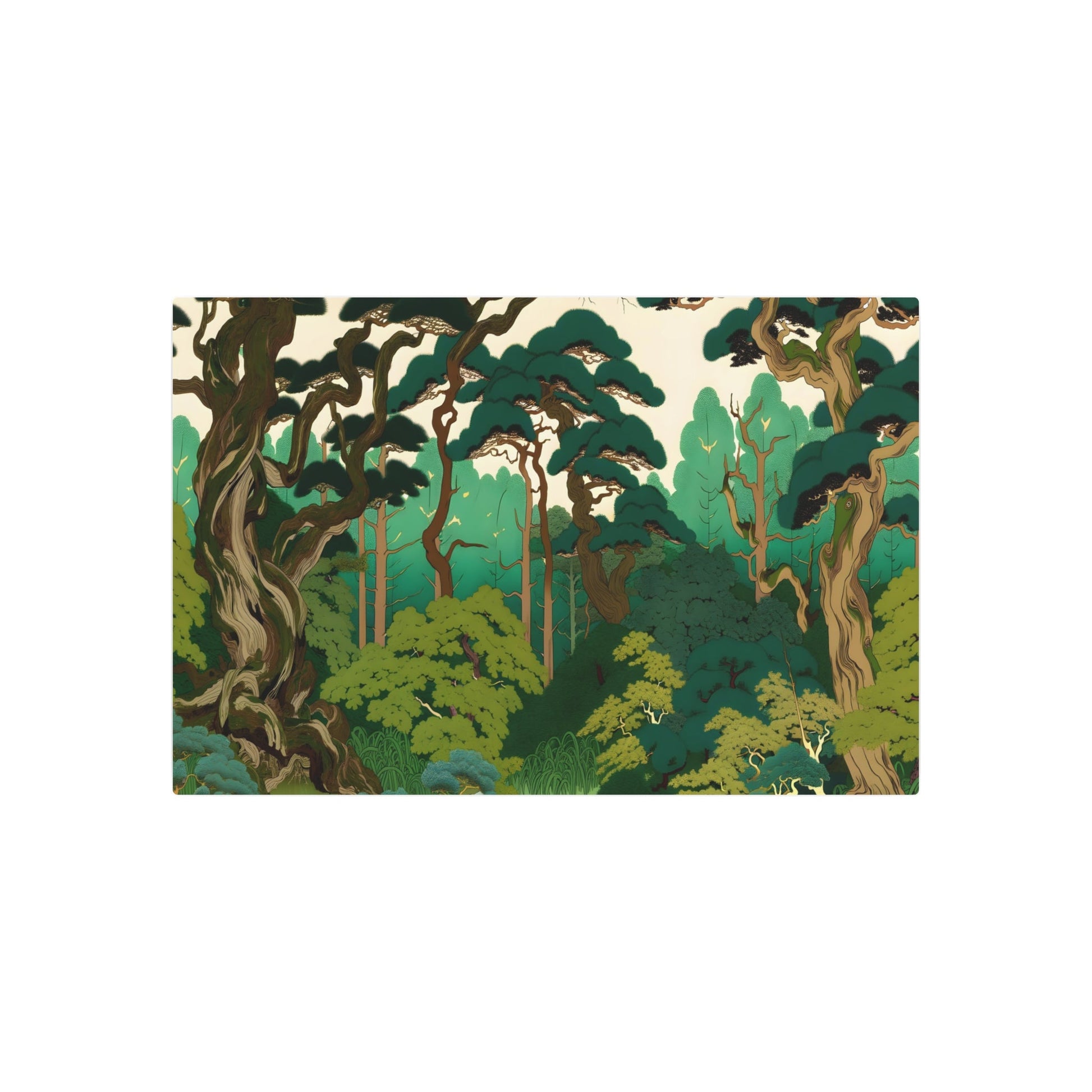 Metal Poster Art | "Ukiyo-e Style Japanese Forest Artwork - Tranquil Asian Art Featuring Towering Trees and Dense Undergrowth" - Metal Poster Art 36″ x 24″ (Horizontal) 0.12''