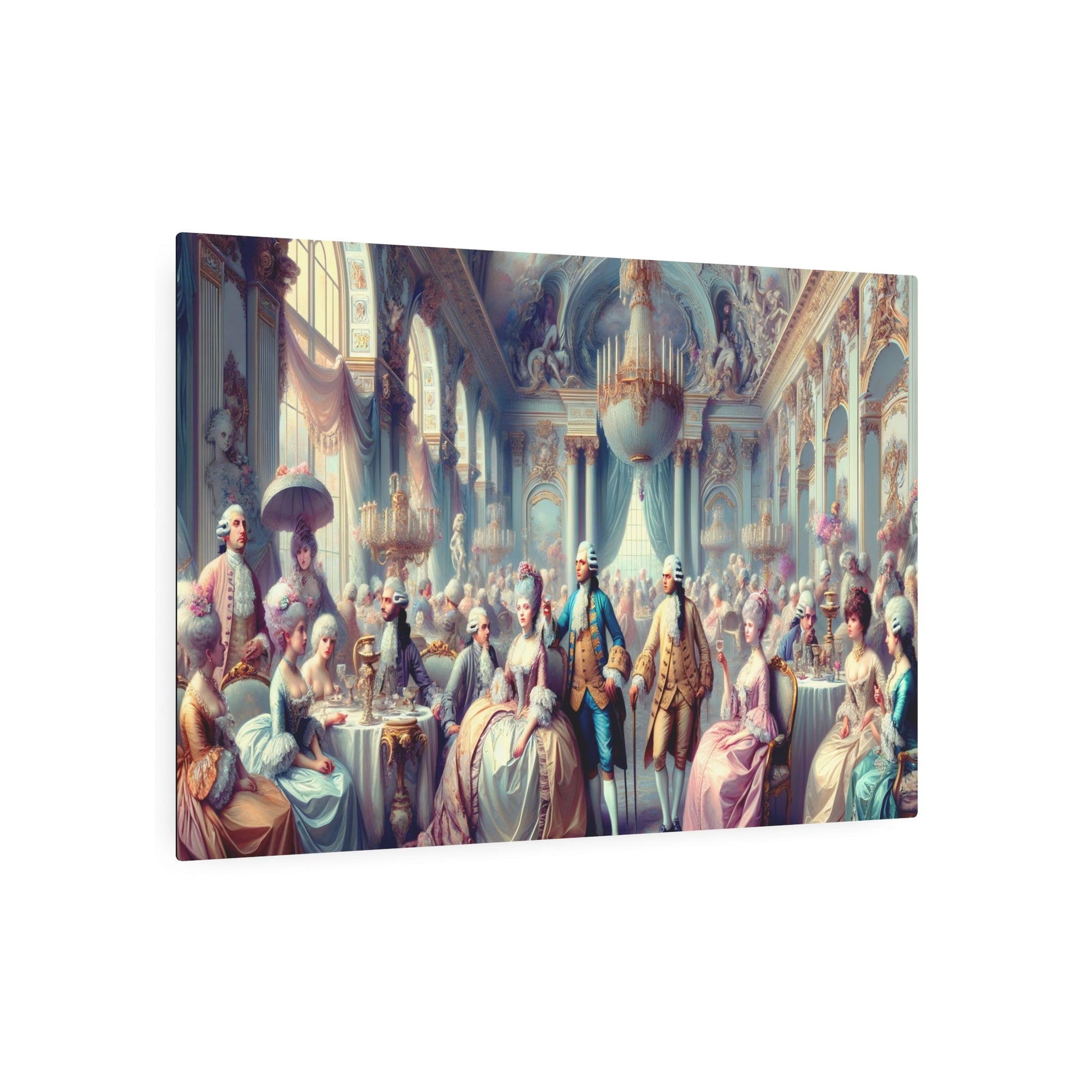 Metal Poster Art | "Rococo Style Artwork - Aristocrats in a Lavishly Decorated Room with Pastel Tones, Intricate Ornamentation and Romantic - Metal Poster Art 36″ x 24″ (Horizontal) 0.12''