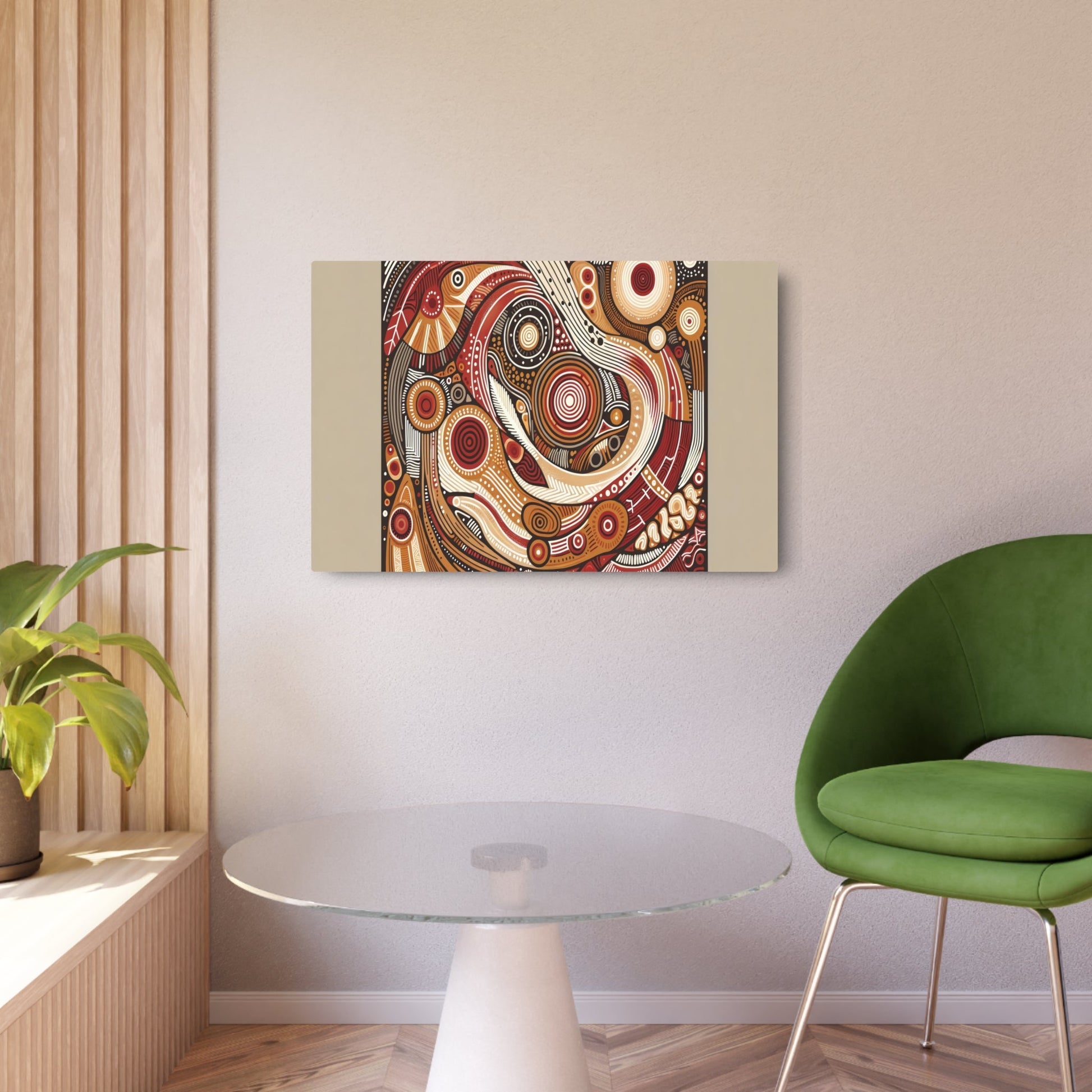 Metal Poster Art | "Aboriginal Art Inspired Drawing in Earthy Tones: Authentic Australian Non - Western Global Art Style" - Metal Poster Art 36″ x 24″ (Horizontal) 0.12''