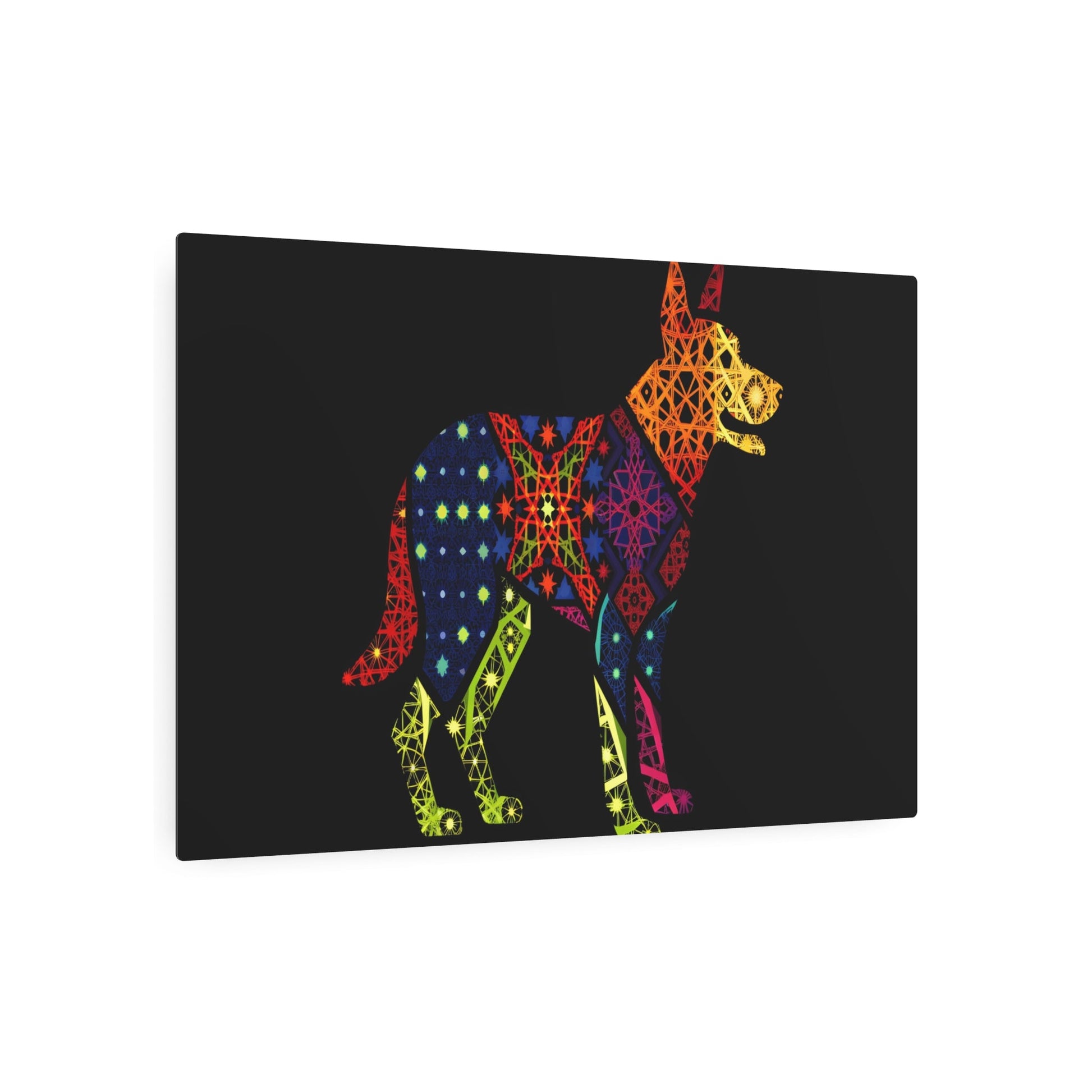 Metal Poster Art | "Islamic Geometric Style Dog Artwork: Intricate, Colorful Non-Western Art Piece Emphasizing Traditional Islamic Motifs and Patterns" - Metal Poster Art 36″ x 24″ (Horizontal) 0.12''