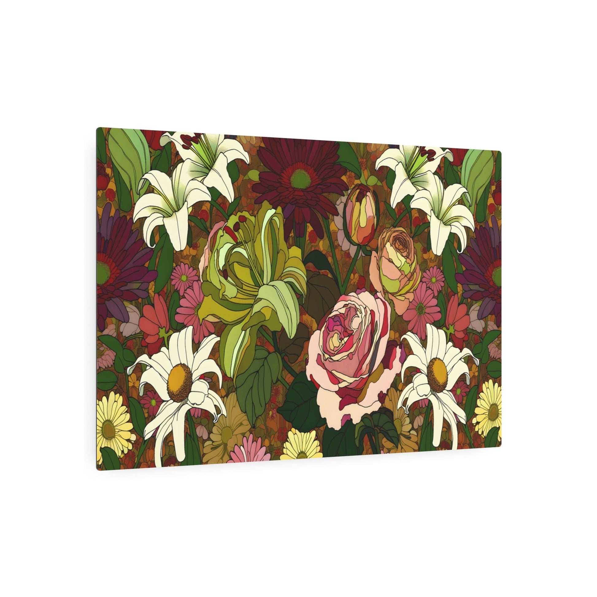 Metal Poster Art | "Art Nouveau Style Garden Flowers Image - Variety of Floral Designs in Western Art Styles Collection" - Metal Poster Art 36″ x 24″ (Horizontal) 0.12''