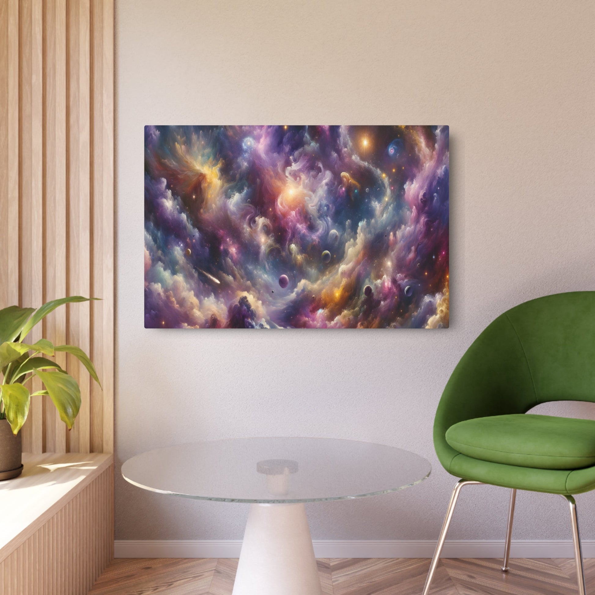 Metal Poster Art | "Modern Abstract Expressionist Art - Cosmic Dance of Vibrant Galaxies & Nebulas in Space - Contemporary Wall Decor" - Metal Poster Art 36″ x 24″ (Horizontal) 0.12''